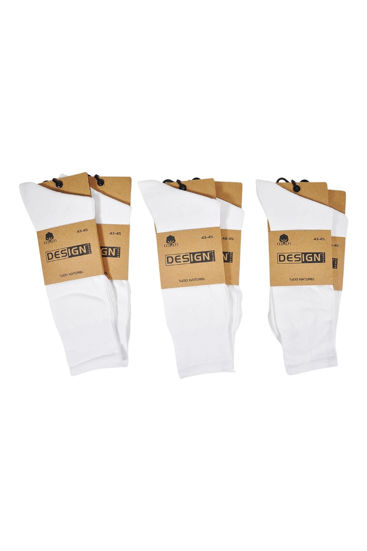 %100 Pamuk Soket Erkek Çorabı - 40-42 / 43-45 - Beyaz - 6 Çift | Design Socks