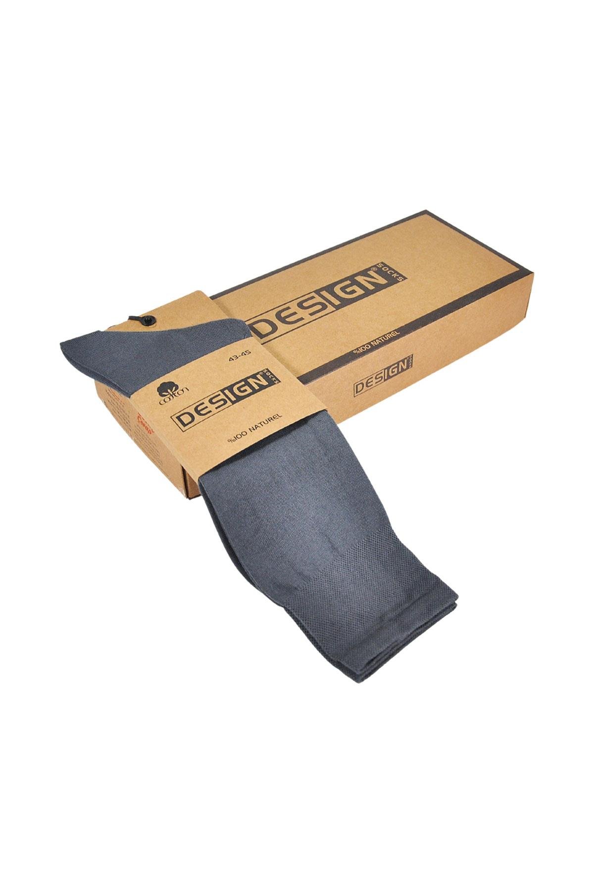 %100 Pamuk Soket Erkek Çorabı - 40-42 / 43-45 - Füme - 6 Çift | Design Socks