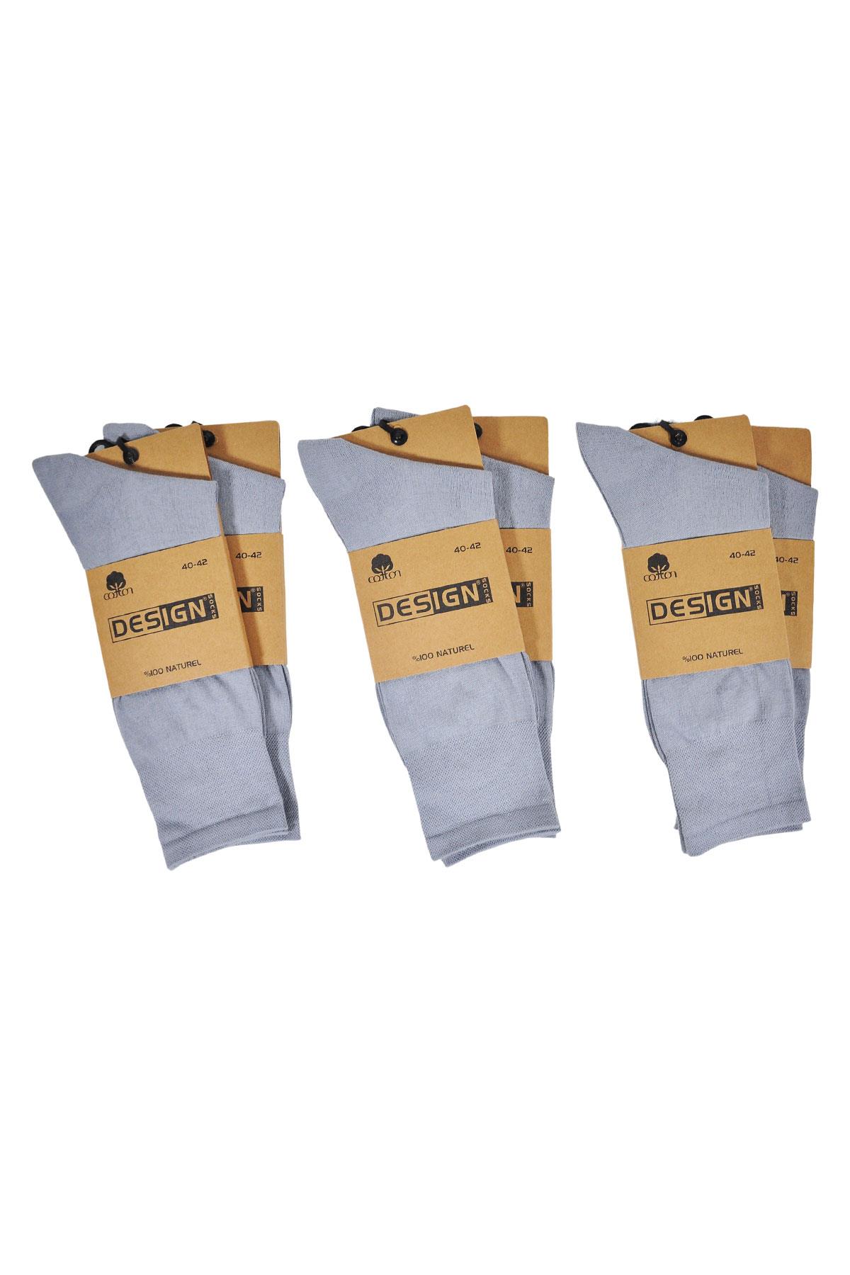 %100 Pamuk Soket Erkek Çorabı - 40-42 / 43-45 - Gri - 6 Çift | Design Socks