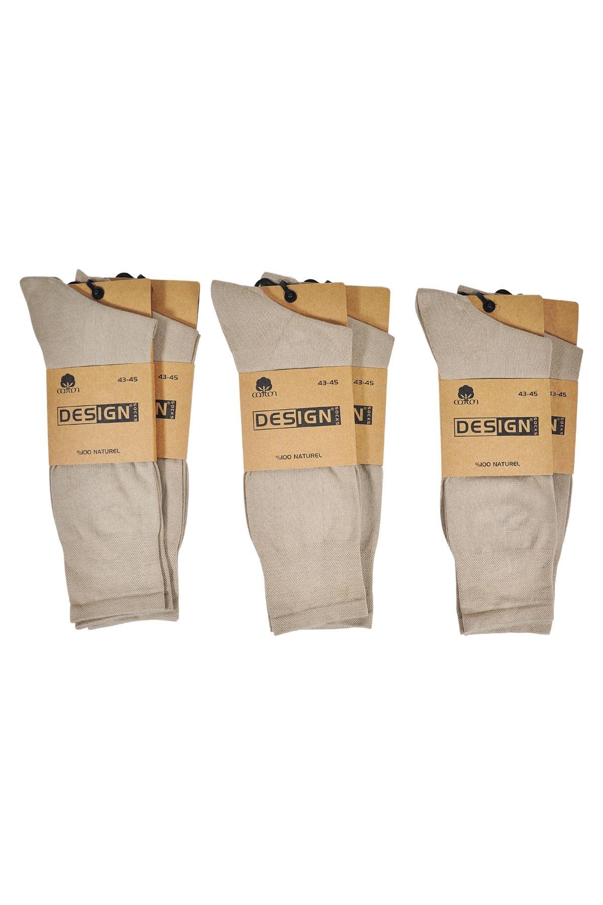 %100 Pamuk Soket Erkek Çorabı - 40-42 / 43-45 - Bej - 6 Çift | Design Socks