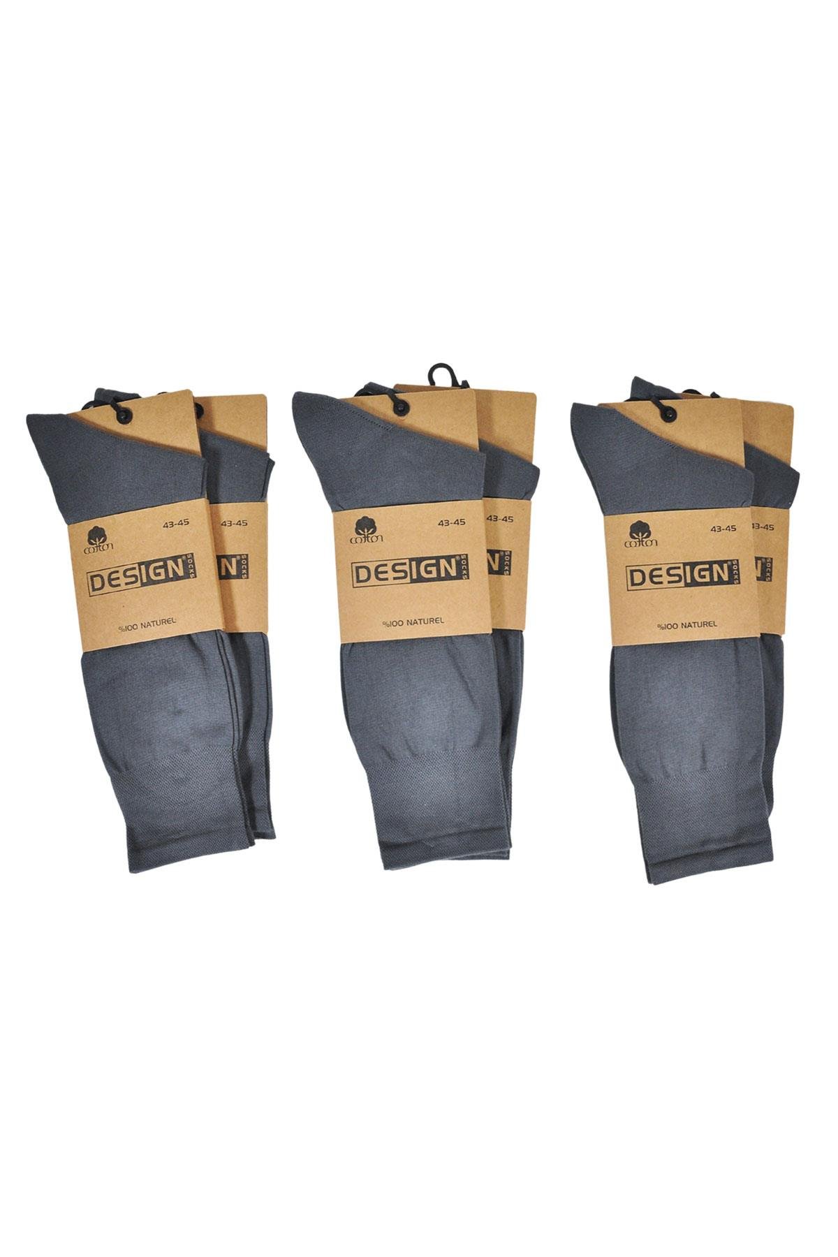%100 Pamuk Soket Erkek Çorabı - 40-42 / 43-45 - Füme - 6 Çift | Design Socks
