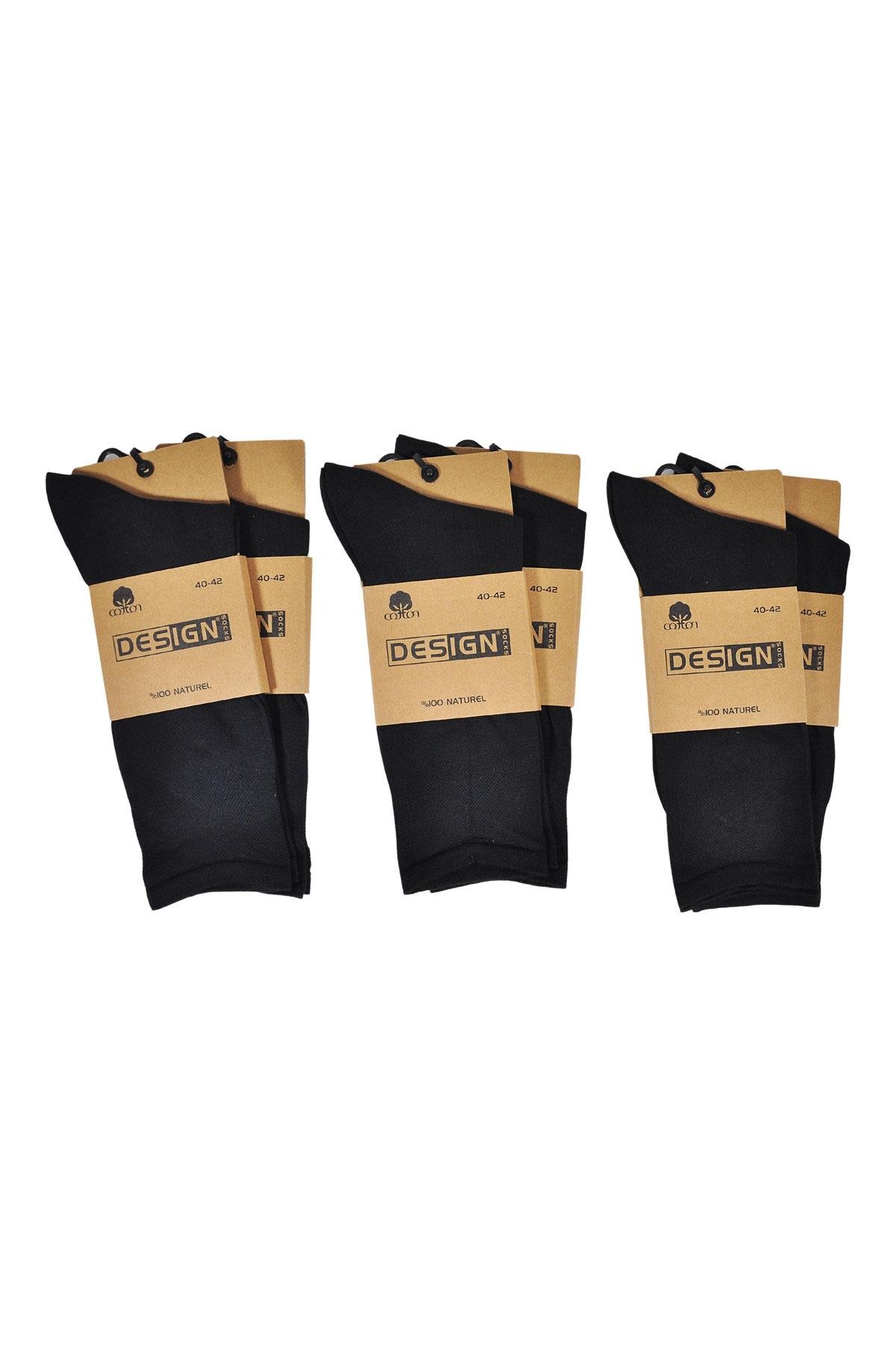 %100 Pamuk Soket Erkek Çorabı - 40-42 / 43-45 - Siyah - 6 Çift | Design Socks