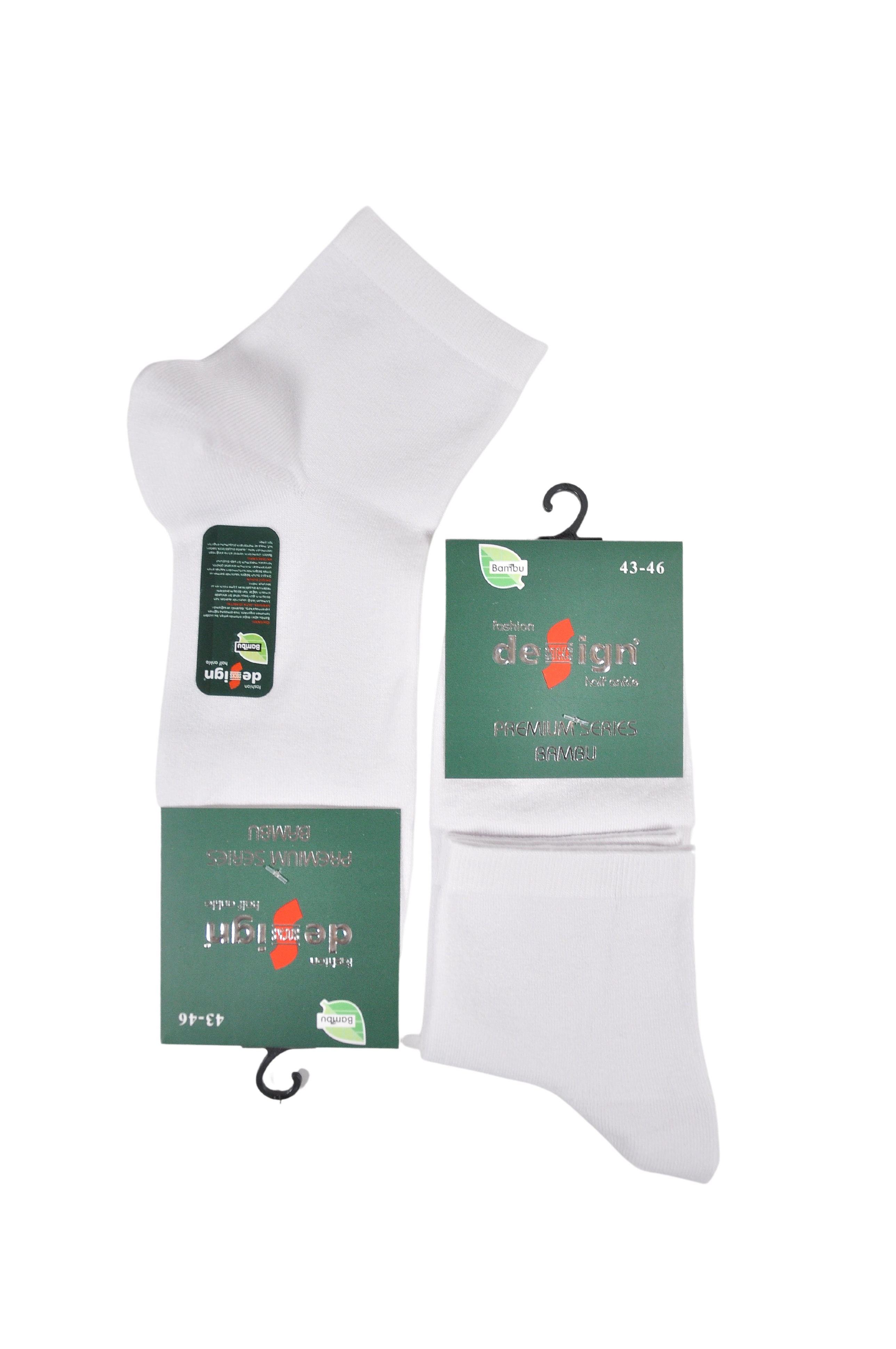 Bambu Yarım Konç Erkek Çorabı - Beyaz -  39-42 / 43-46 Numara %70 Bambu 12 Çift
