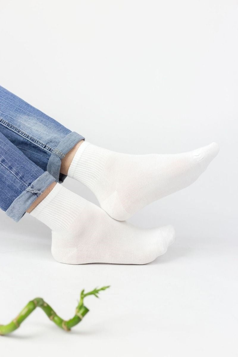 Bambu Yarım Konç Erkek Çorabı - Beyaz -  39-42 / 43-46 Numara %70 Bambu 12 Çift