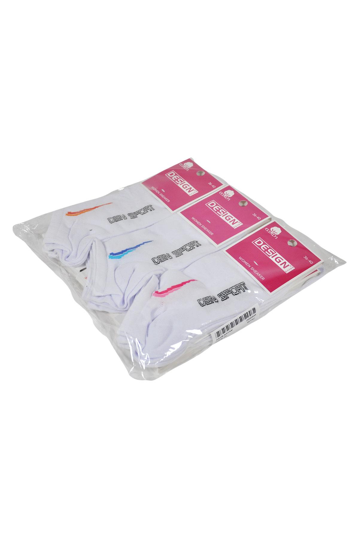 Çentik Desenli Patik Kadın Çorabı - Beyaz - 36-40 Numara - %70 Pamuk | Design Socks