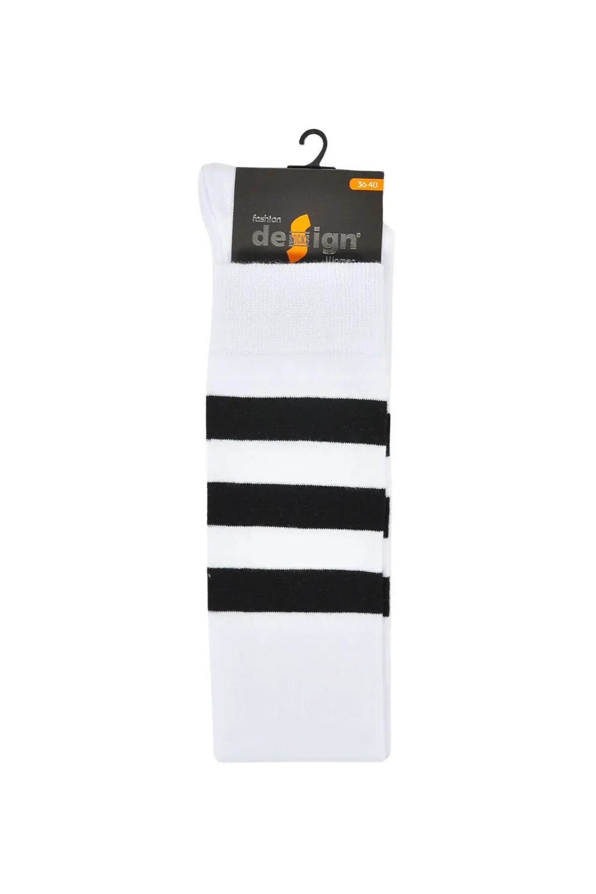Diz Üstü Kadın Çorabı 3 Çember Siyah - 36-40 Numara - %70 Pamuk | Design Socks