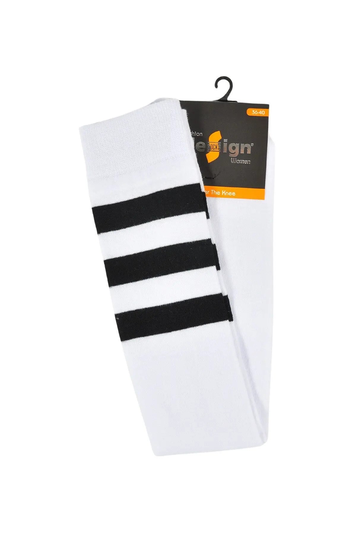 Diz Üstü Kadın Çorabı 3 Çember Siyah - 36-40 Numara - %70 Pamuk | Design Socks