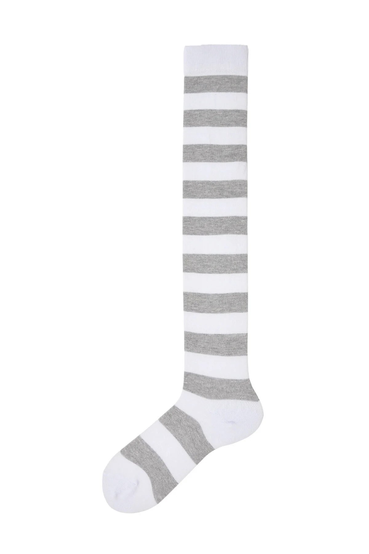 Diz Üstü Kadın Çorabı Beyaz-Gri Çizgili - 36-40 Numara - %70 Pamuk | Design Socks