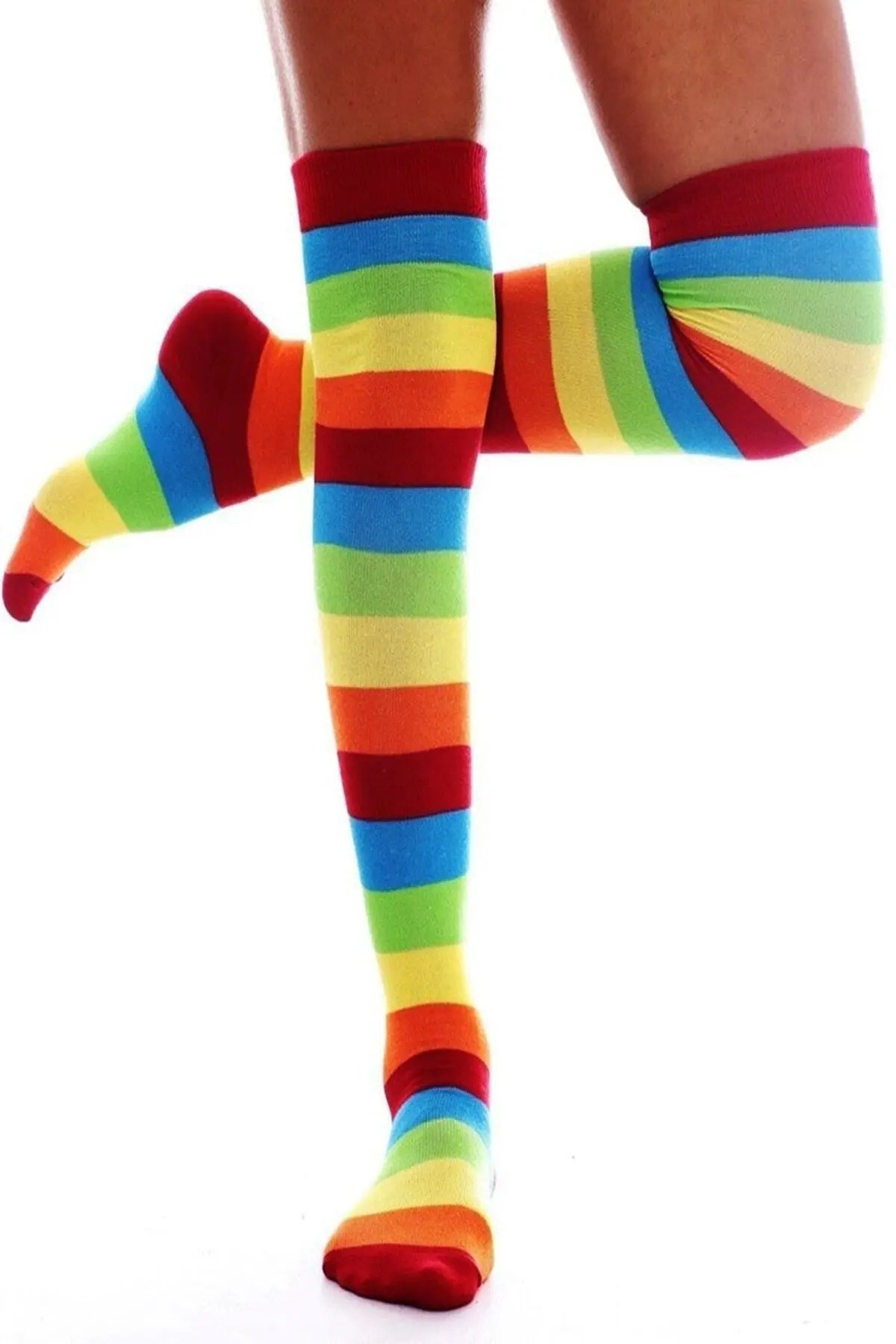 Diz Üstü Kadın Çorabı Çem-2 Kalın Gökkuşağı - 36-40 Numara - %70 Pamuk | Design Socks