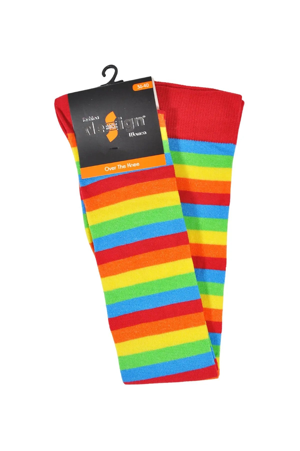 Diz Üstü Kadın Çorabı Çemberli İnce Gökkuşağı - 36-40 Numara - %70 Pamuk | Design Socks