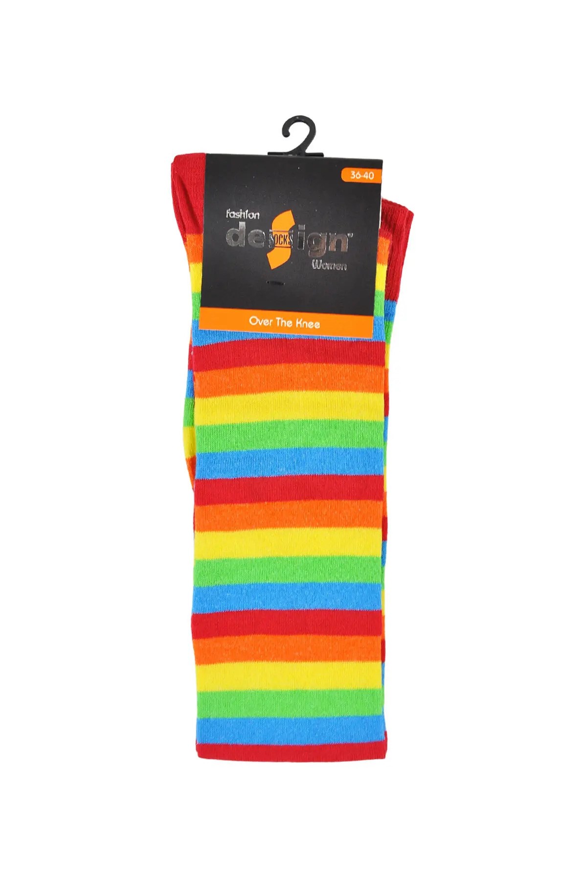 Diz Üstü Kadın Çorabı Çemberli İnce Gökkuşağı - 36-40 Numara - %70 Pamuk | Design Socks