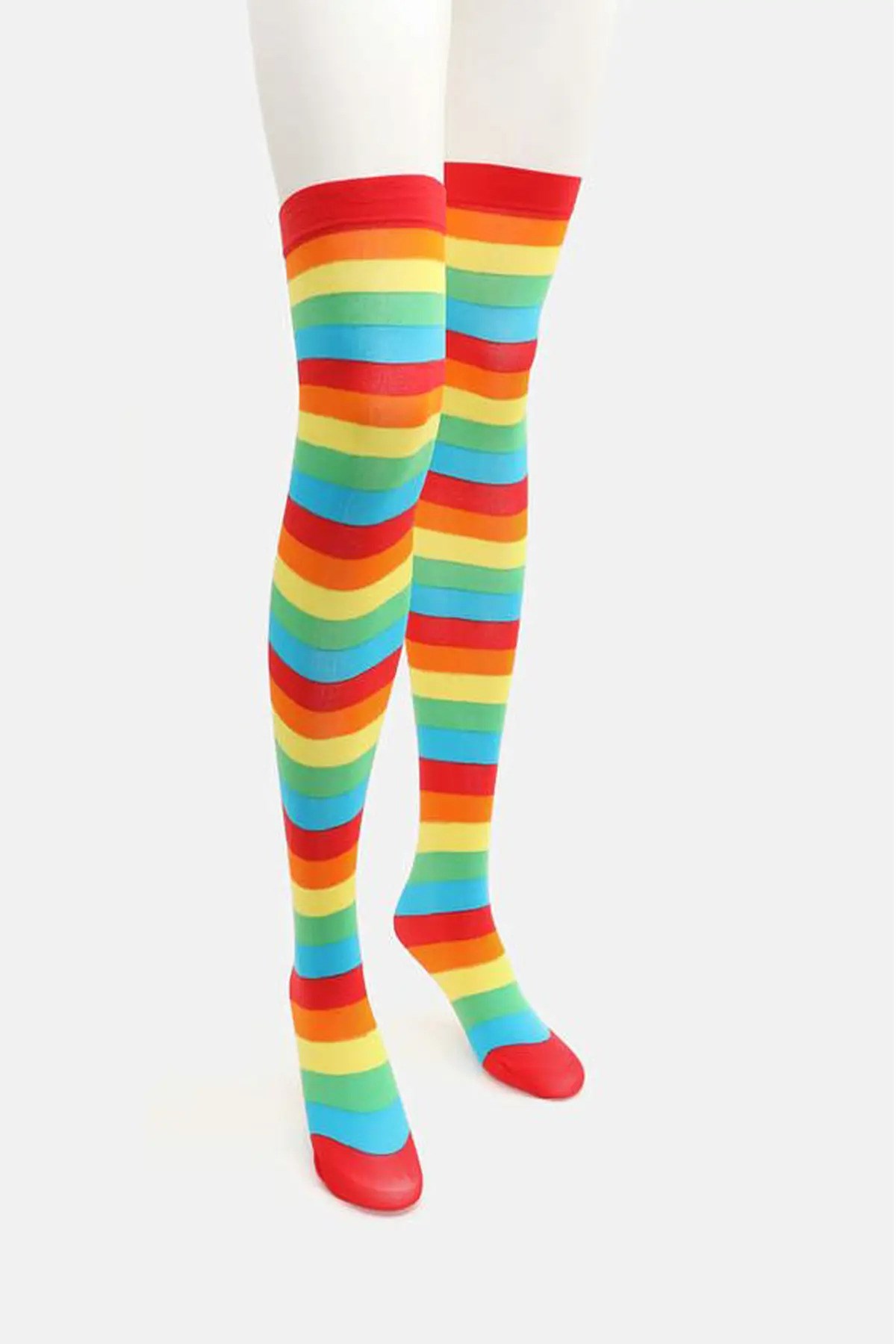 Diz Üstü Kadın Çorabı Çemberli İnce Gökkuşağı - 36-40 Numara - %70 Pamuk | Design Socks