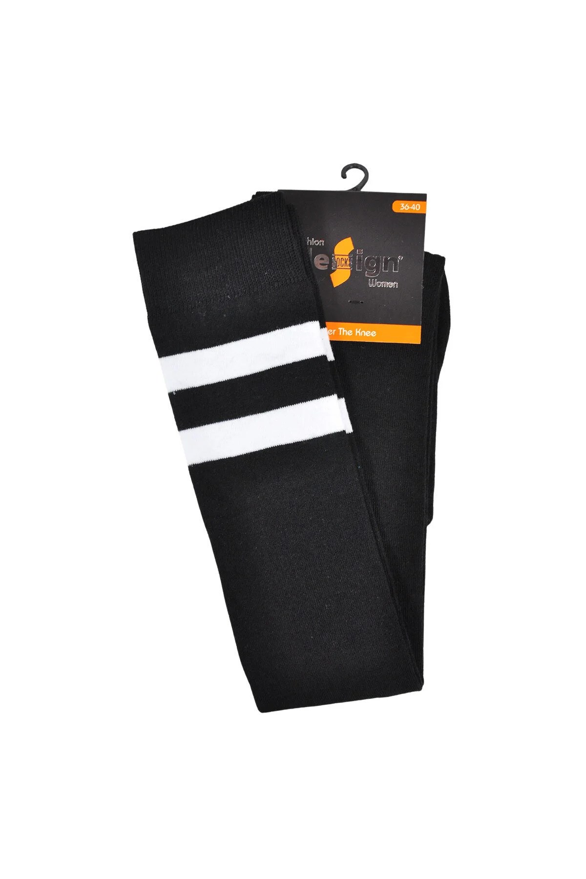 Diz Üstü Kadın Çorabı Çift Çember Beyaz - 36-40 Numara - %70 Pamuk | Design Socks