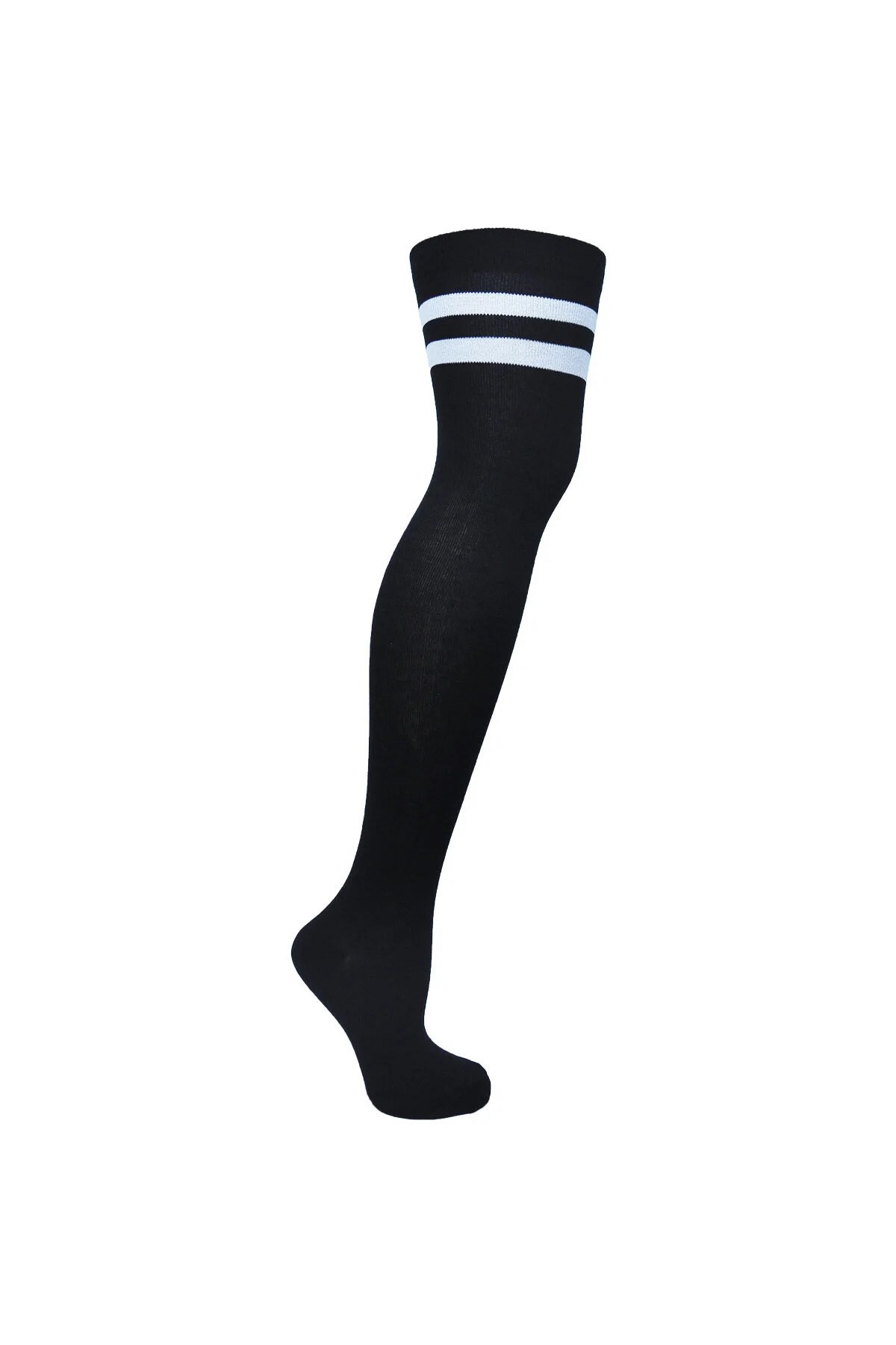 Diz Üstü Kadın Çorabı Çift Çember Beyaz - 36-40 Numara - %70 Pamuk | Design Socks