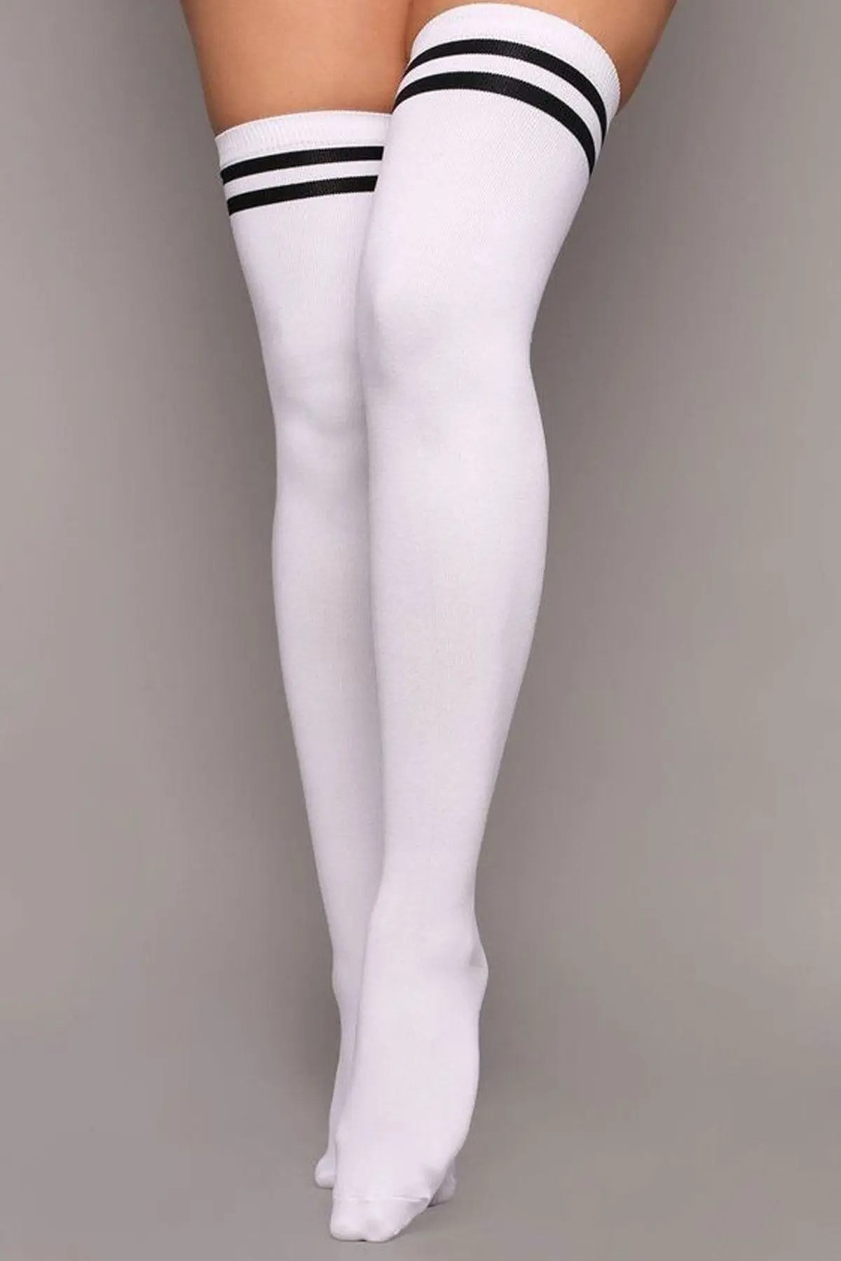 Diz Üstü Kadın Çorabı Çift Çember Siyah - 36-40 Numara - %70 Pamuk | Design Socks