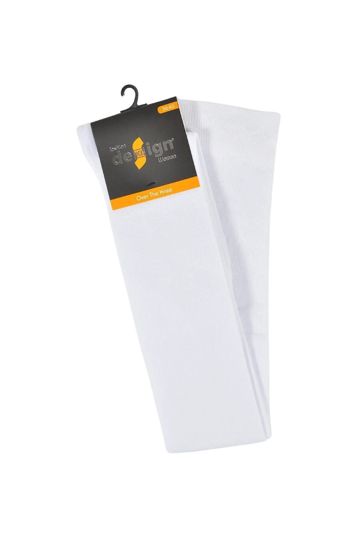 Diz Üstü Kadın Çorabı Düz Beyaz - 36-40 Numara - %70 Pamuk | Design Socks
