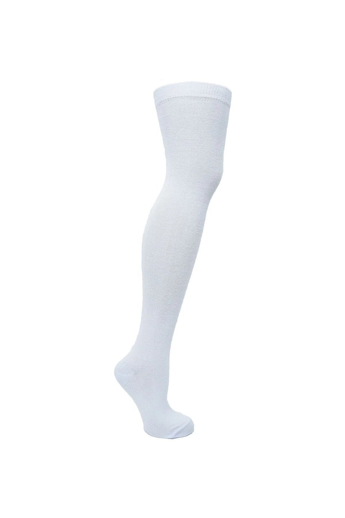 Diz Üstü Kadın Çorabı Düz Beyaz - 36-40 Numara - %70 Pamuk | Design Socks