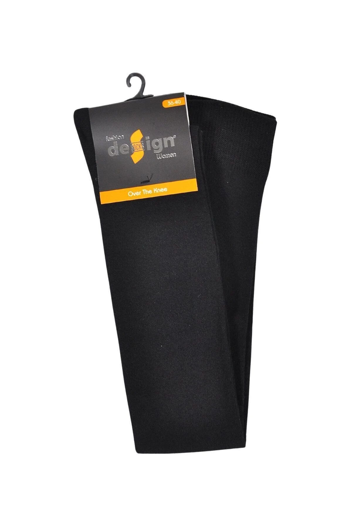 Diz Üstü Kadın Çorabı Düz Siyah - 36-40 Numara - %70 Pamuk | Design Socks