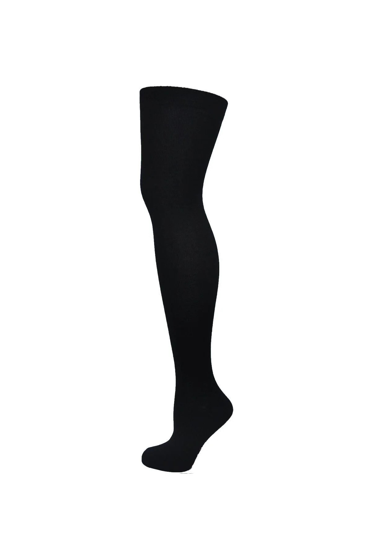 Diz Üstü Kadın Çorabı Düz Siyah - 36-40 Numara - %70 Pamuk | Design Socks