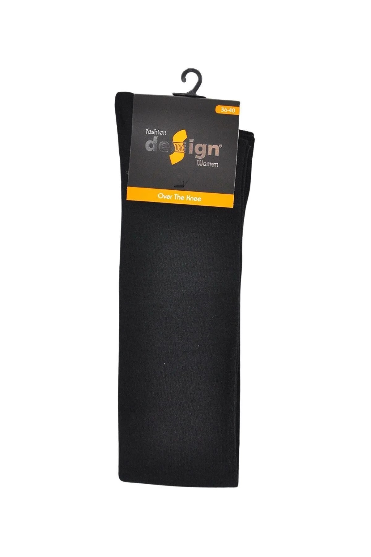 Diz Üstü Kadın Çorabı Düz Siyah - 36-40 Numara - %70 Pamuk | Design Socks