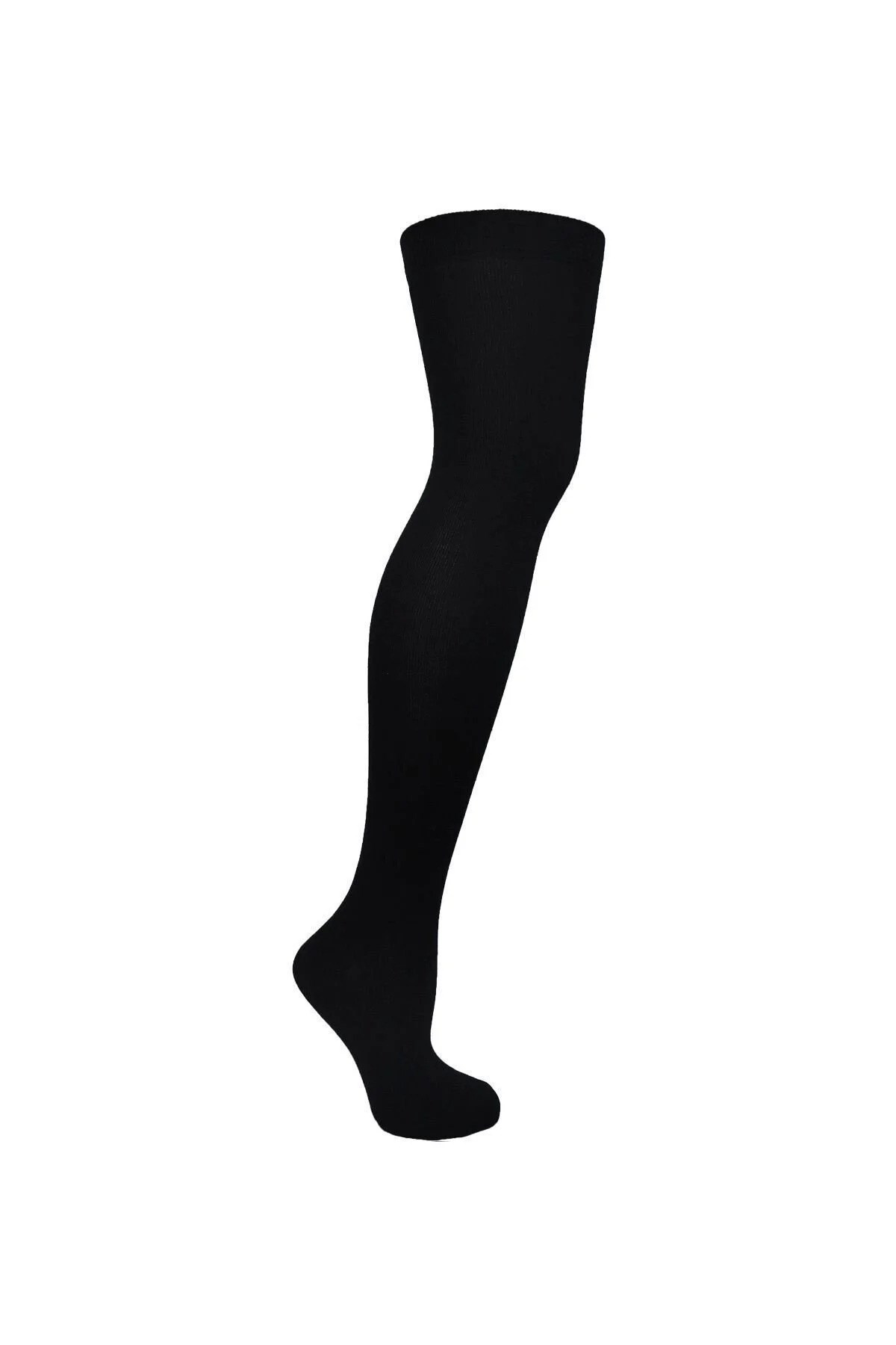 Diz Üstü Kadın Çorabı Düz Siyah - 36-40 Numara - %70 Pamuk | Design Socks