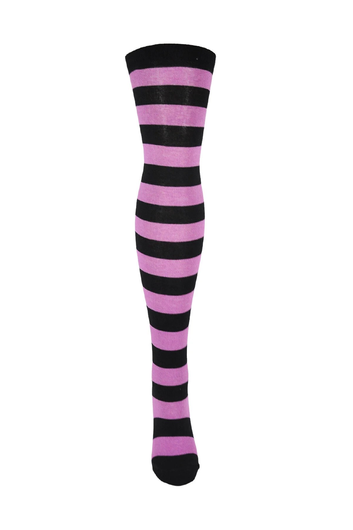 Diz Üstü Kadın Çorabı Siyah-A. Lila Çizgili - 36-40 Numara - %70 Pamuk | Design Socks