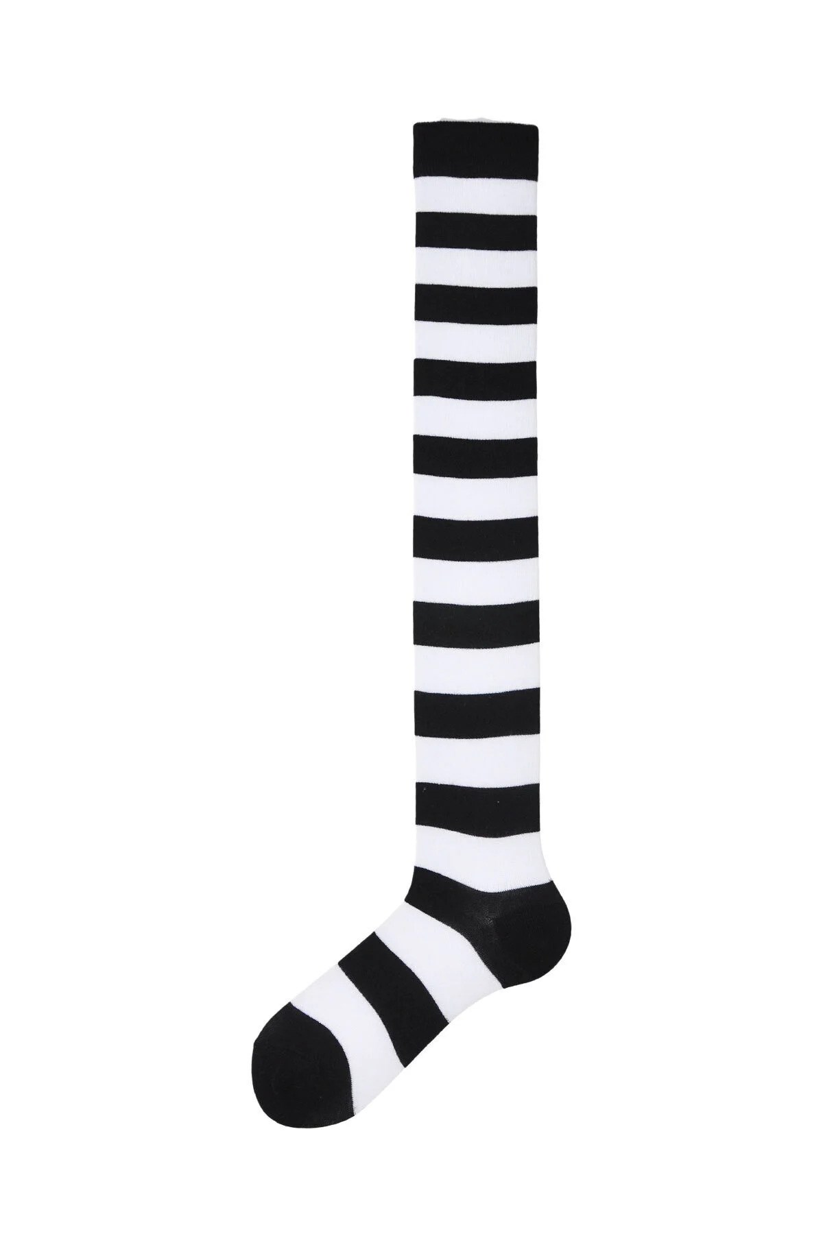 Diz Üstü Kadın Çorabı Siyah-Beyaz Çizgili - 36-40 Numara - %70 Pamuk | Design Socks