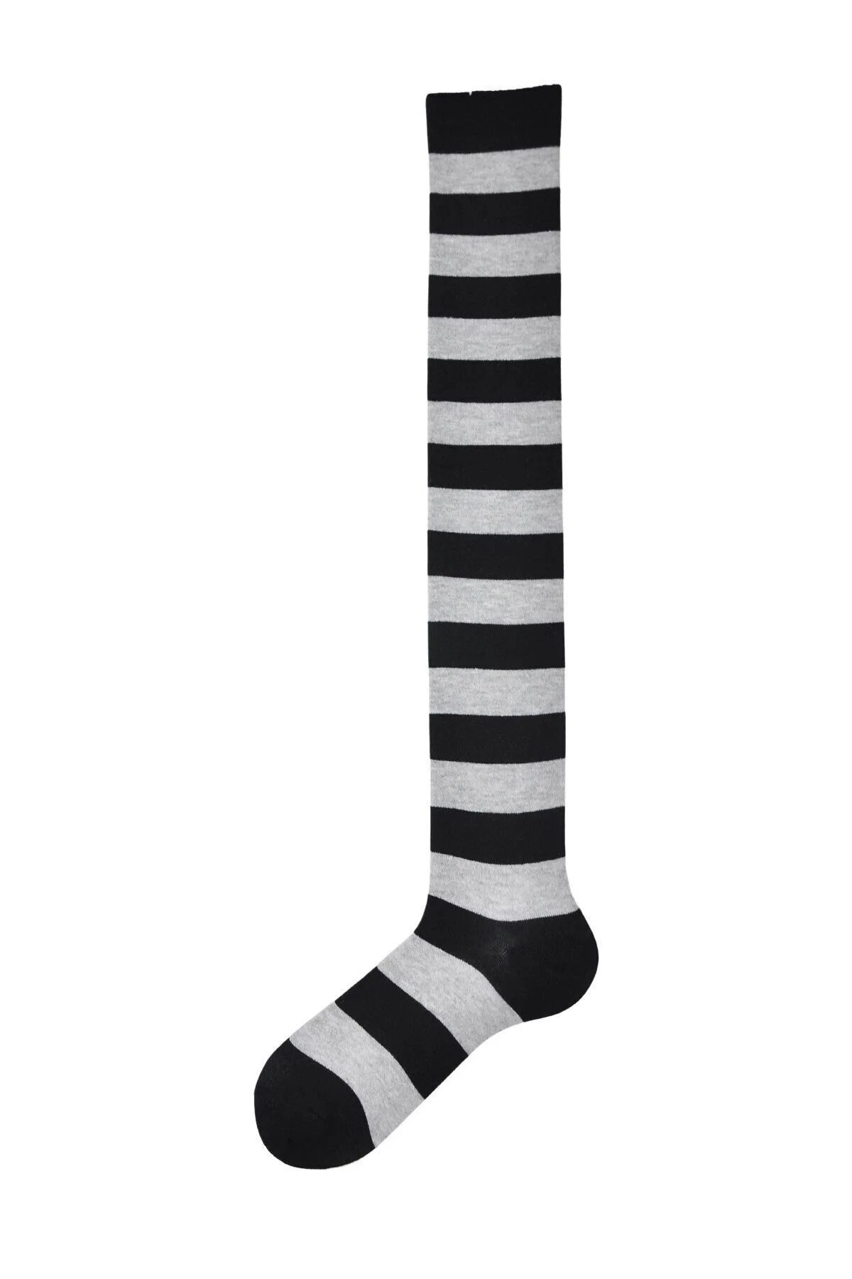 Diz Üstü Kadın Çorabı Siyah-Gri Çizgili - 36-40 Numara - %70 Pamuk | Design Socks