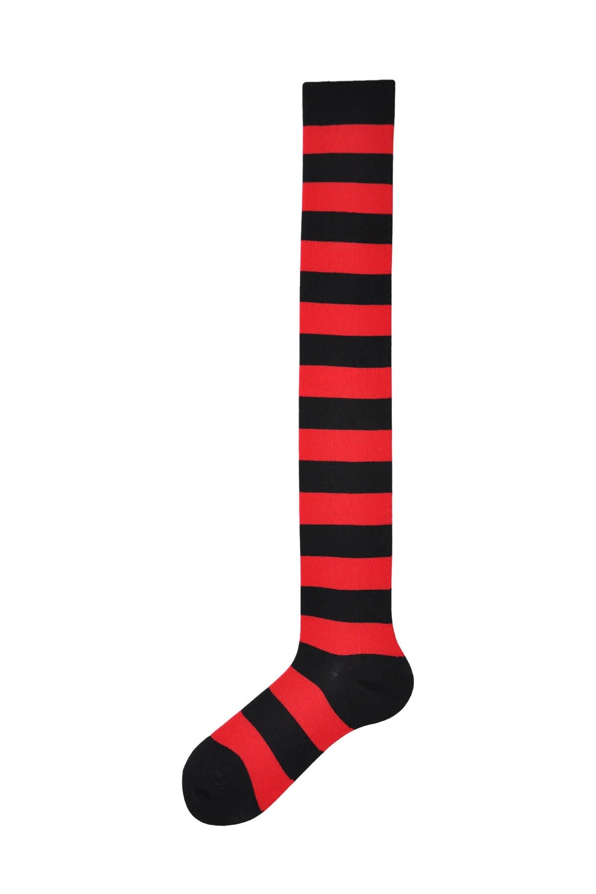 Diz Üstü Kadın Çorabı Siyah-Kırmızı Çizgili - 36-40 Numara - %70 Pamuk | Design Socks