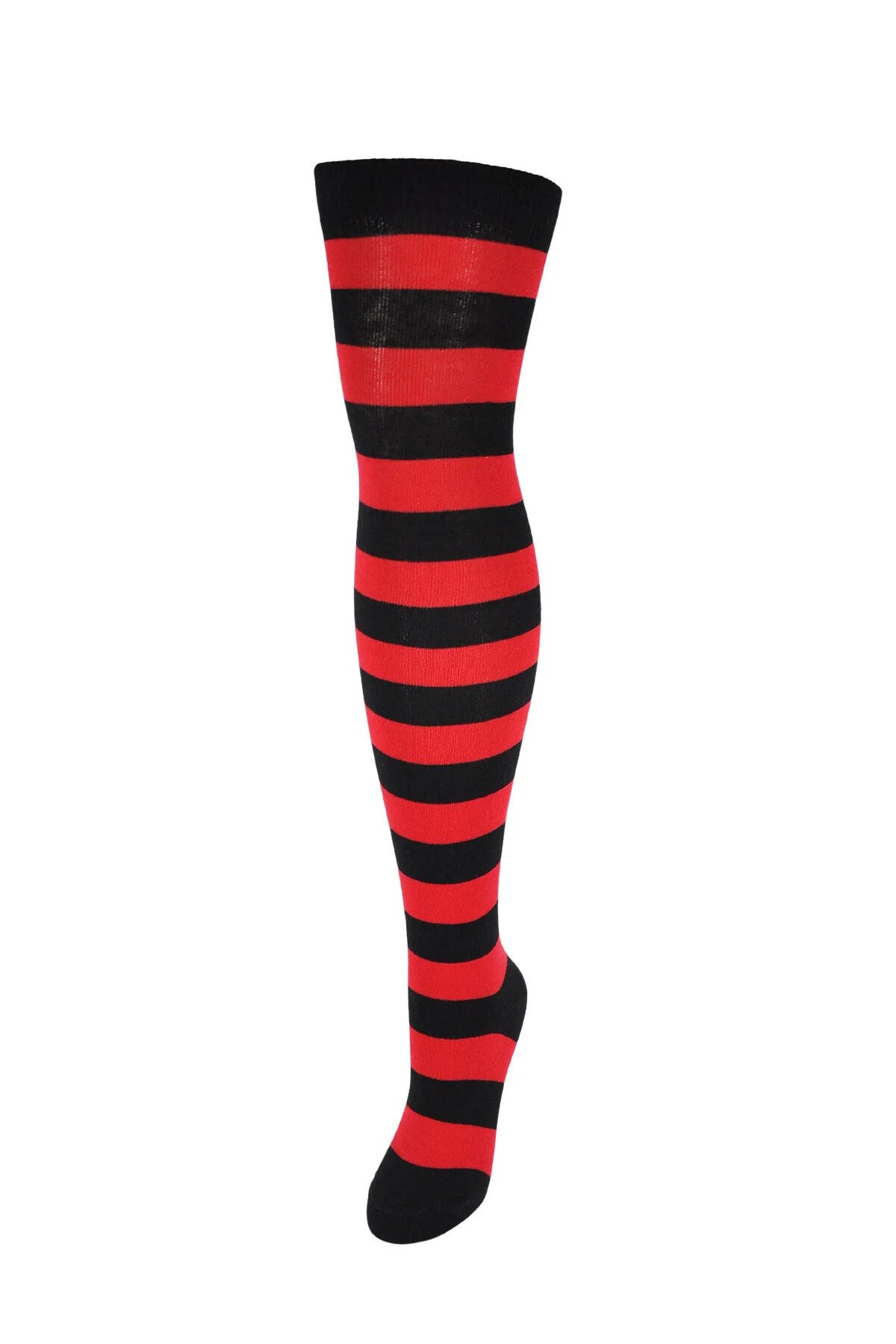 Diz Üstü Kadın Çorabı Siyah-Kırmızı Çizgili - 36-40 Numara - %70 Pamuk | Design Socks