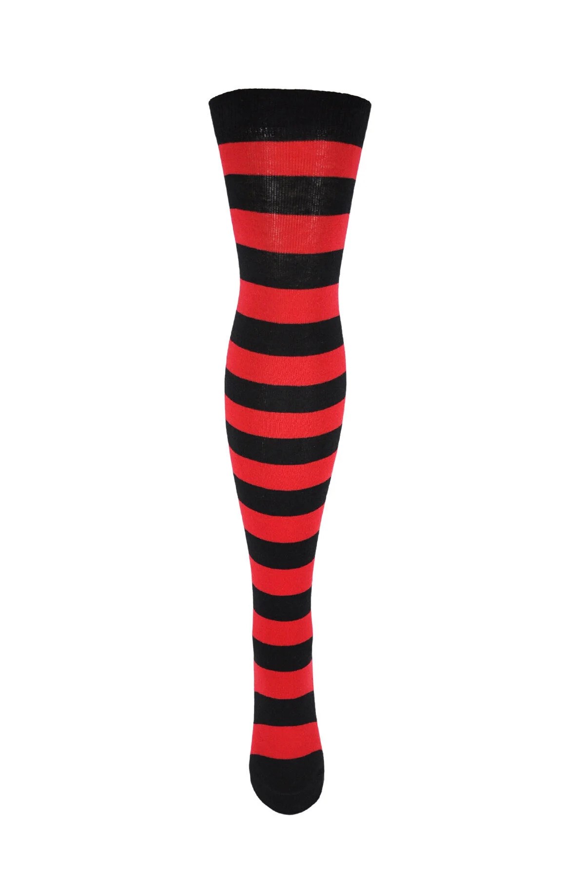 Diz Üstü Kadın Çorabı Siyah-Kırmızı Çizgili - 36-40 Numara - %70 Pamuk | Design Socks