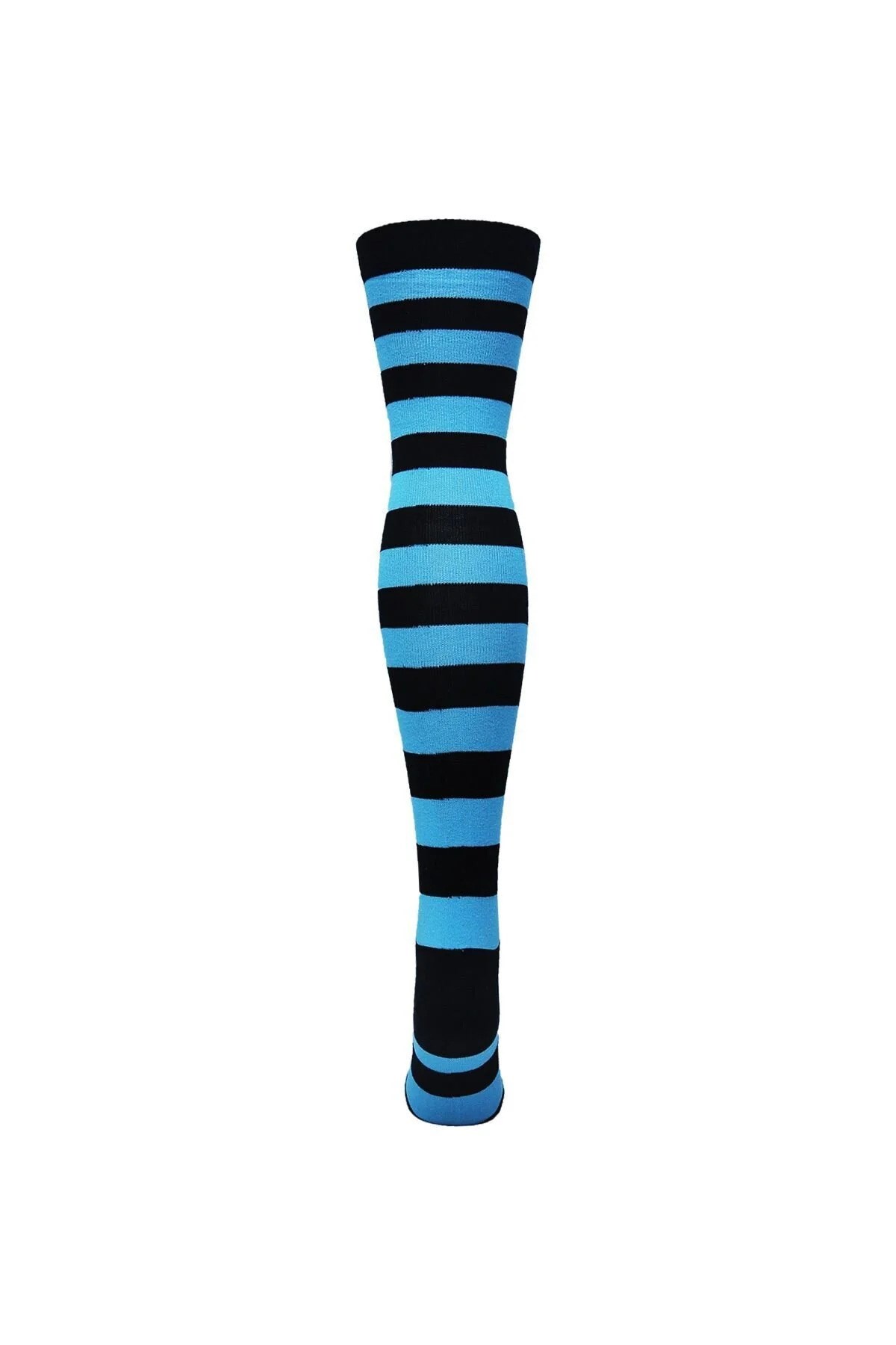 Diz Üstü Kadın Çorabı Siyah-Mavi Çizgili - 36-40 Numara - %70 Pamuk | Design Socks