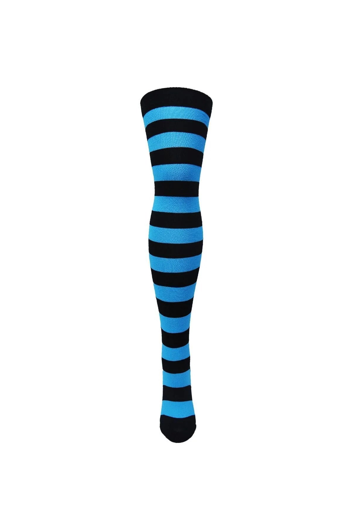 Diz Üstü Kadın Çorabı Siyah-Mavi Çizgili - 36-40 Numara - %70 Pamuk | Design Socks