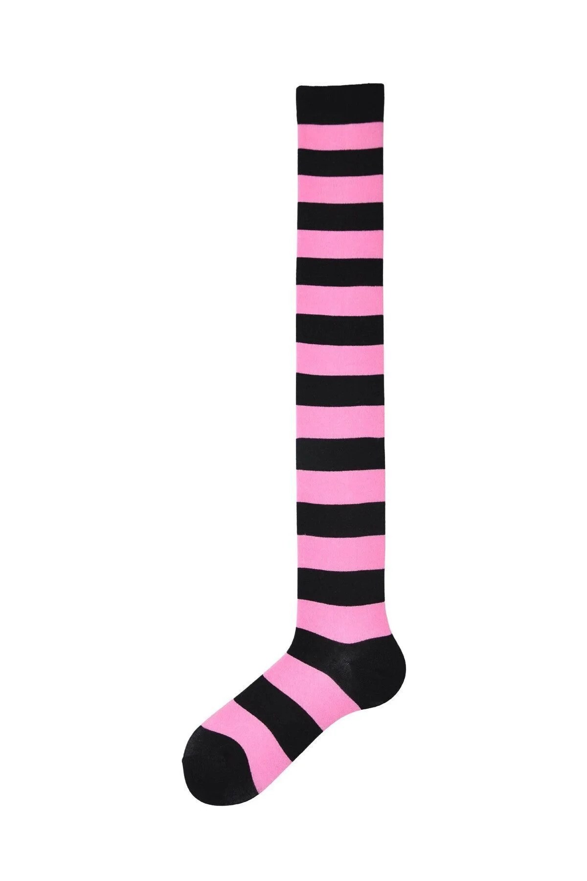 Diz Üstü Kadın Çorabı Siyah-Pembe Çizgili - 36-40 Numara - %70 Pamuk | Design Socks