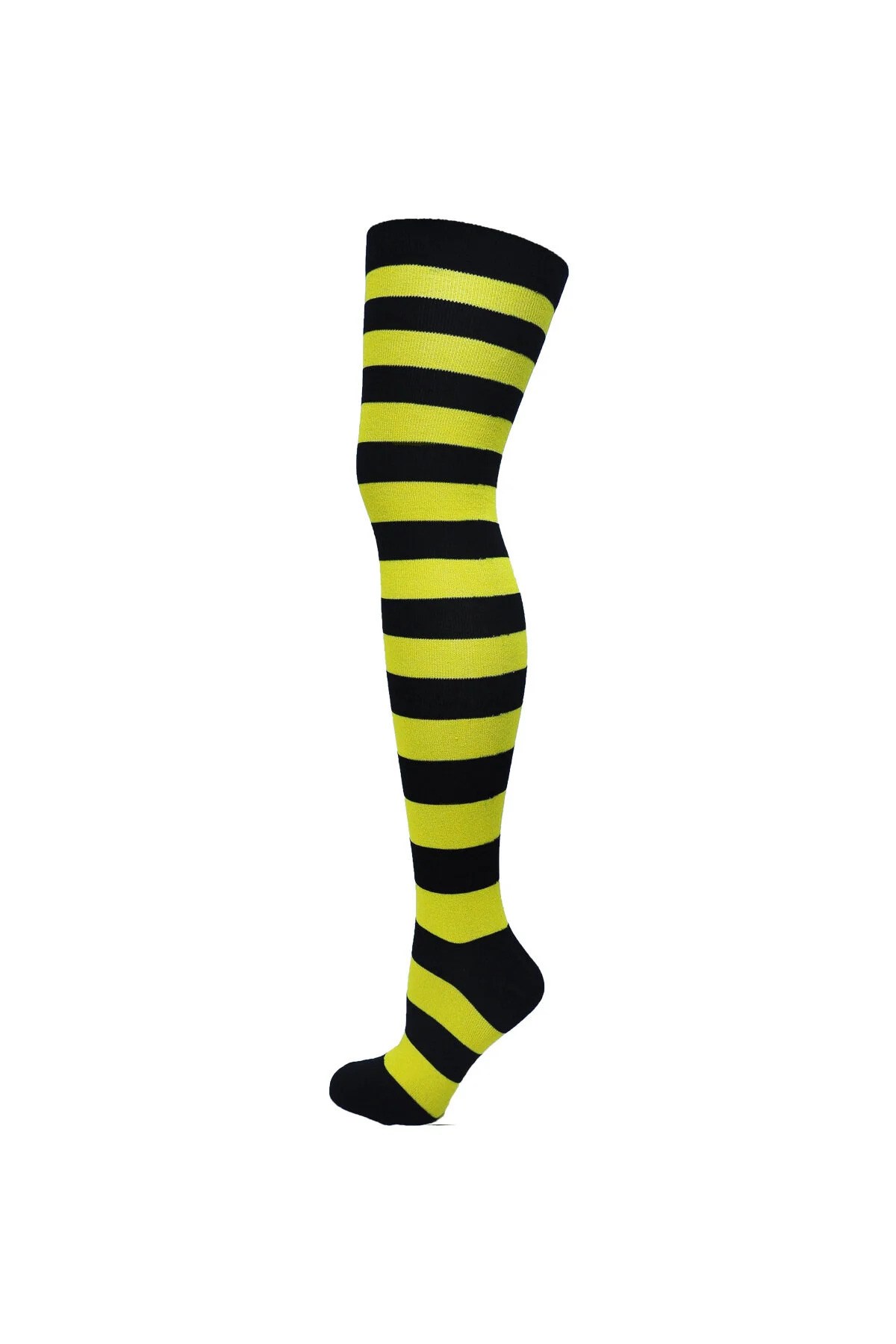 Diz Üstü Kadın Çorabı Siyah-Sarı Çizgili - 36-40 Numara - %70 Pamuk | Design Socks