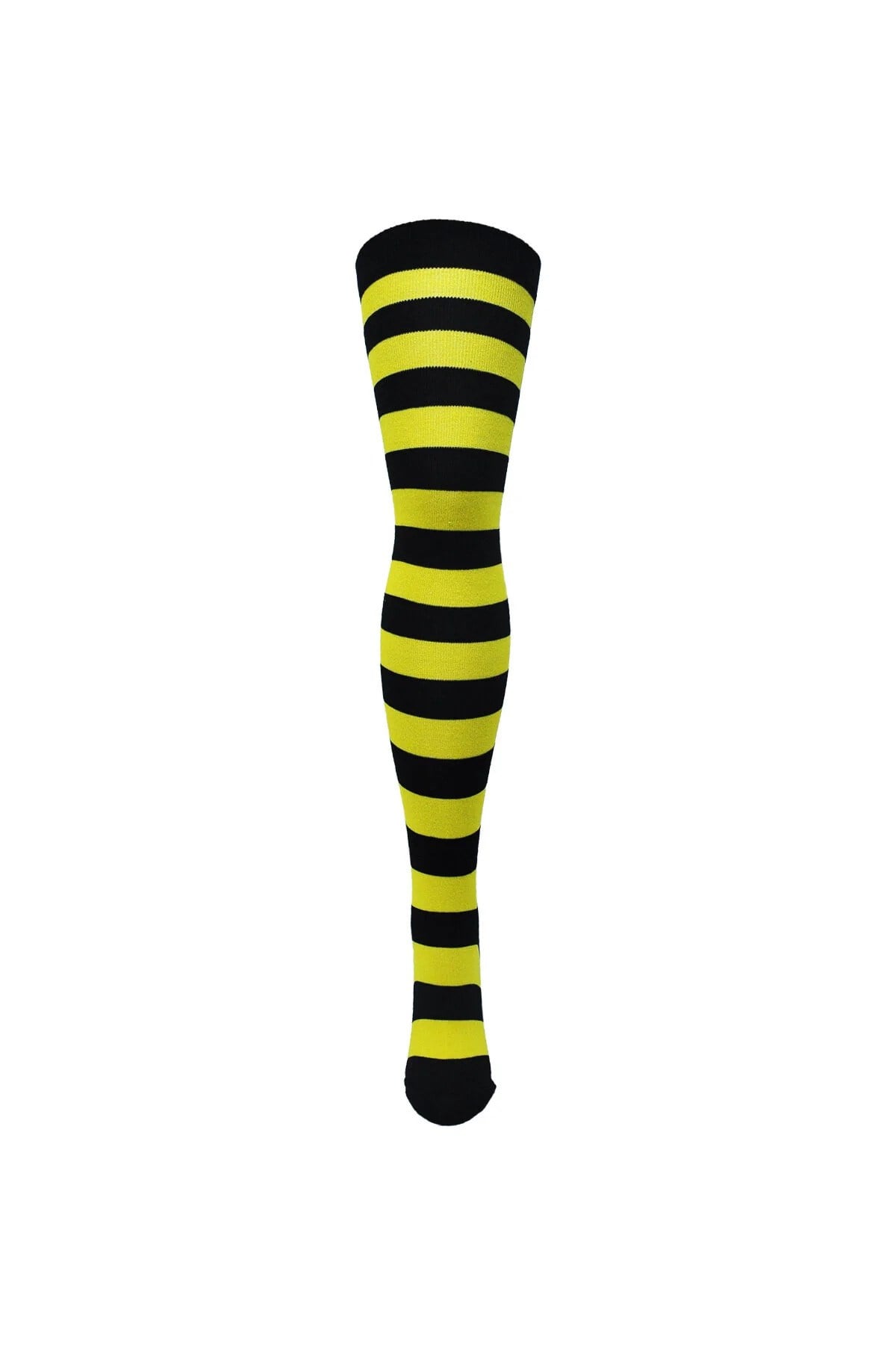 Diz Üstü Kadın Çorabı Siyah-Sarı Çizgili - 36-40 Numara - %70 Pamuk | Design Socks