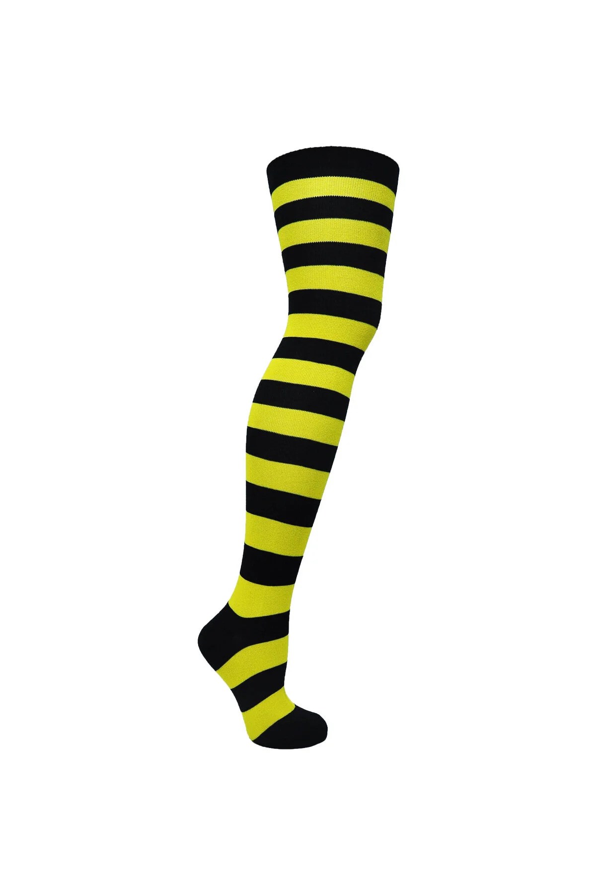Diz Üstü Kadın Çorabı Siyah-Sarı Çizgili - 36-40 Numara - %70 Pamuk | Design Socks