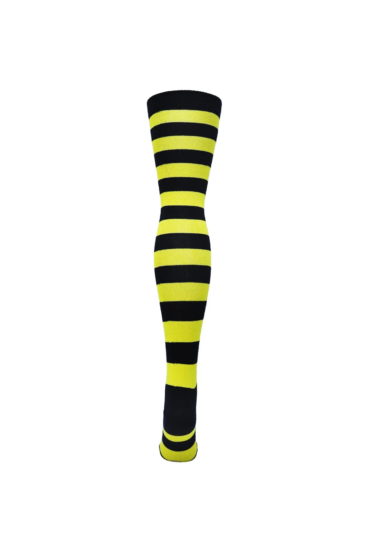 Diz Üstü Kadın Çorabı Siyah-Sarı Çizgili - 36-40 Numara - %70 Pamuk | Design Socks