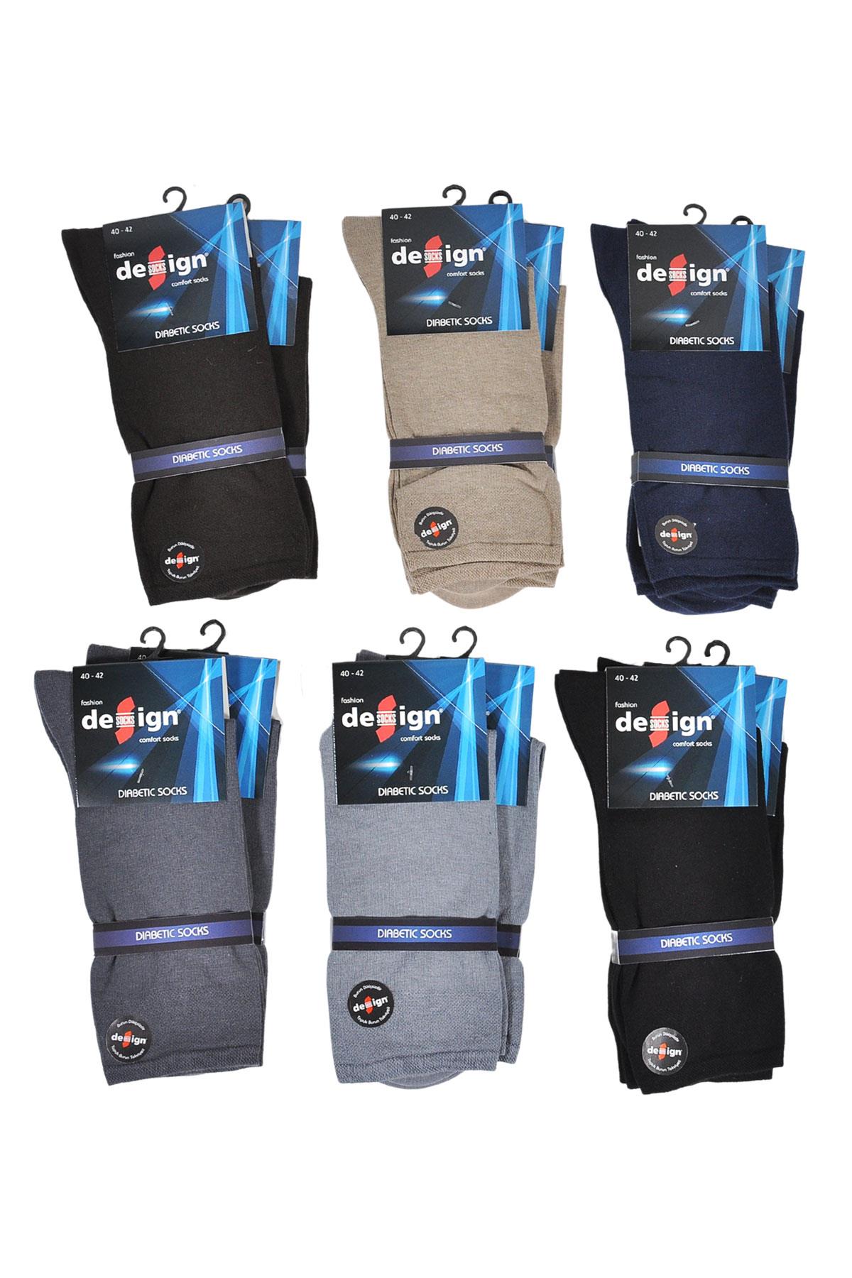 Düz Asorti Şeker (Diyabet) Soket Erkek Çorabı - 40-42 / 43-45 Numara | Design Socks