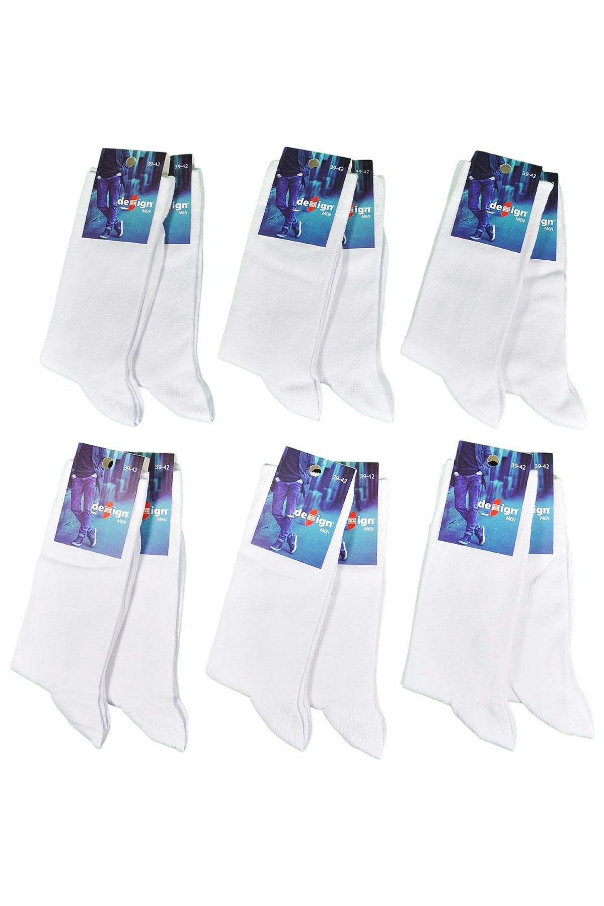 Düz Beyaz Soket Erkek Çorabı - 39-42 / 43-46 Numara - %80 Pamuk - Beyaz | Design Socks