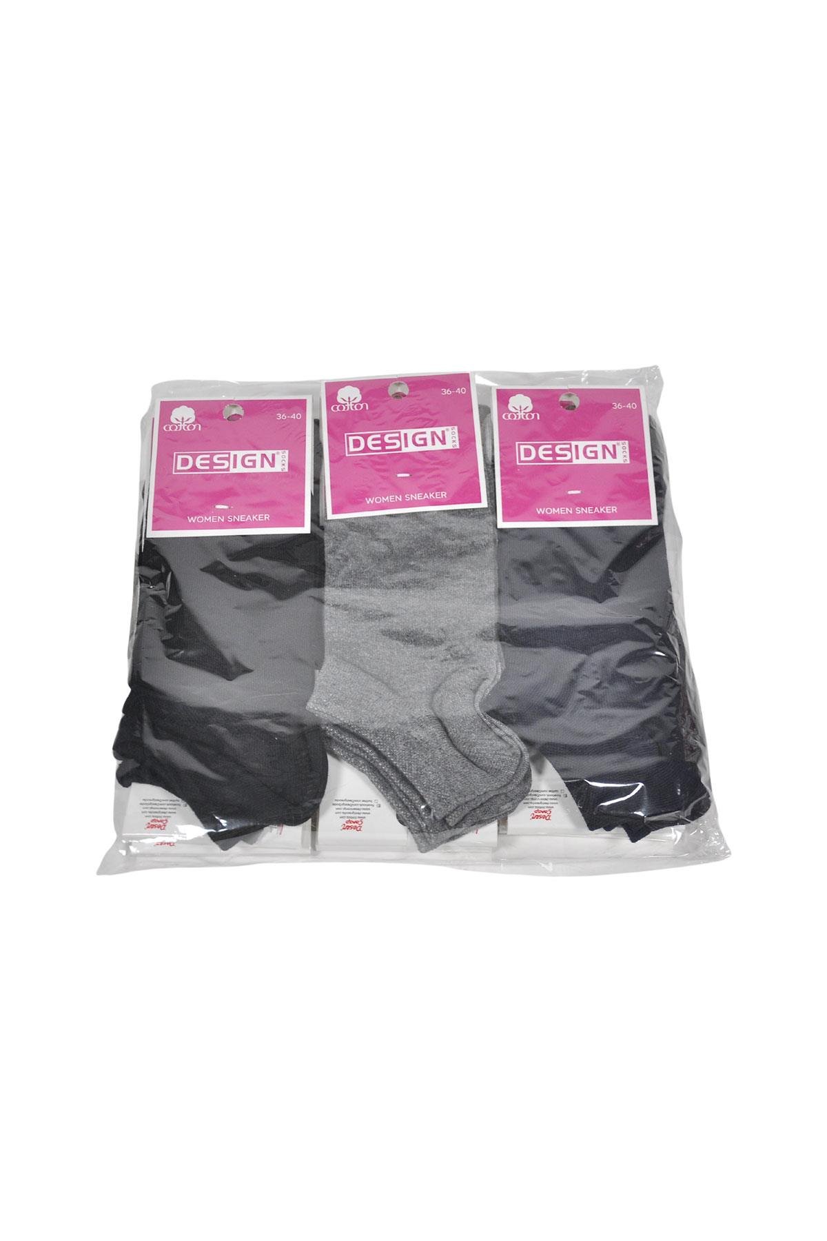Düz Desensiz Patik Kadın Çorabı - Koyu Asorti - 36-40 Numara - %70 Pamuk | Design Socks