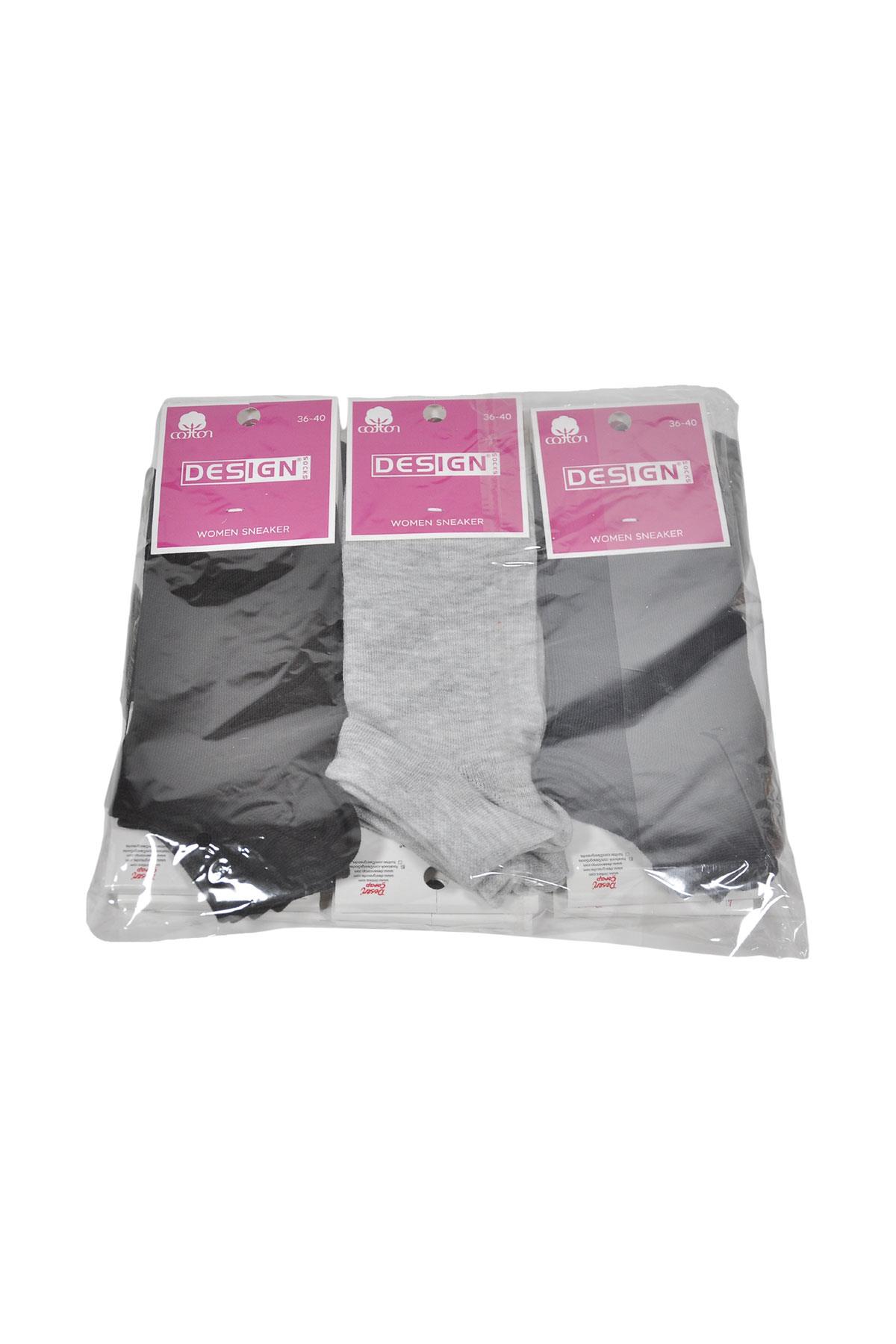 Düz Desensiz Patik Kadın Çorabı - Koyu Asorti - 36-40 Numara - %70 Pamuk | Design Socks