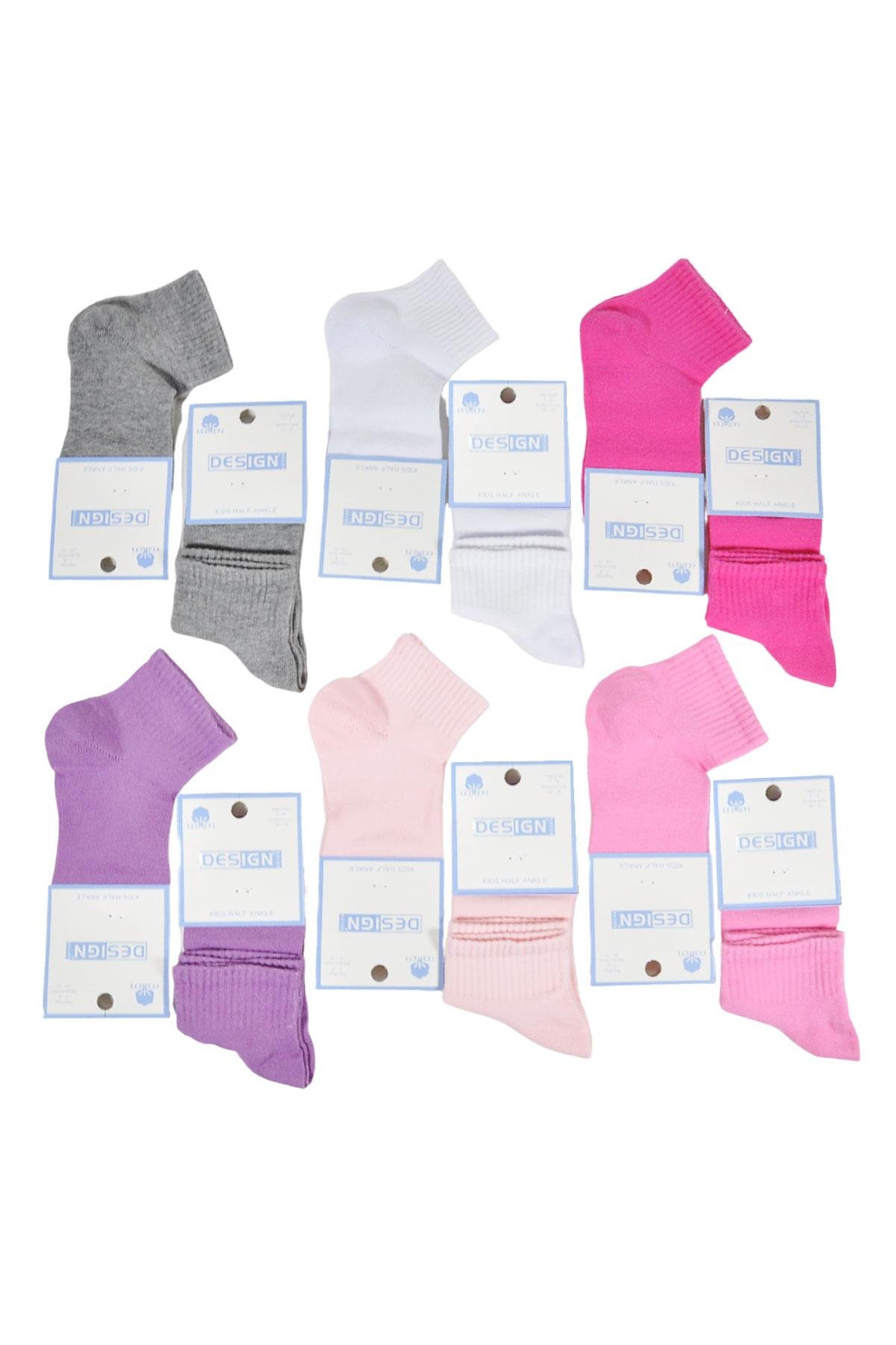 Düz Desensiz Yarım Konç Çocuk Çorabı - Asorti - 1 Yaş / 11 Yaş- %70 Pamuk | Design Socks