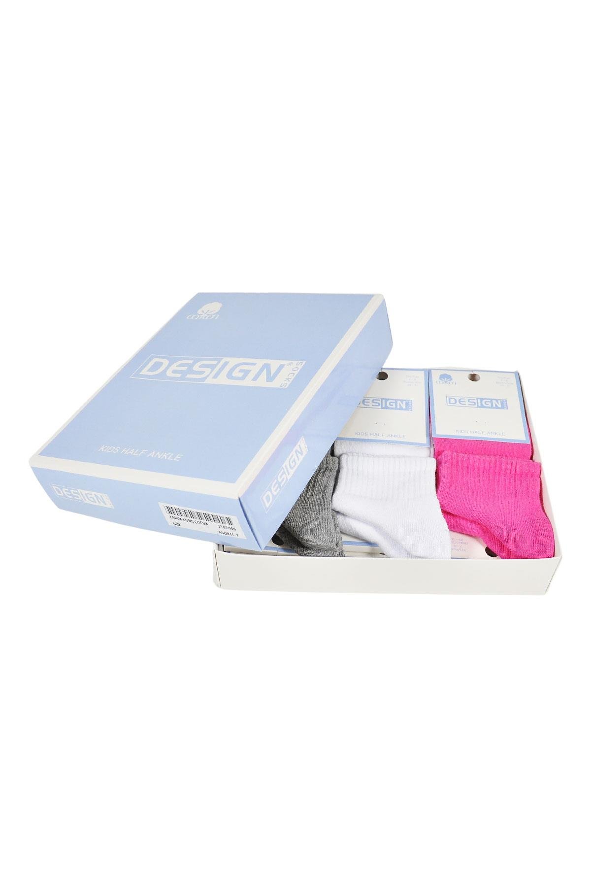 Düz Desensiz Yarım Konç Çocuk Çorabı - Asorti - 1 Yaş / 11 Yaş- %70 Pamuk | Design Socks