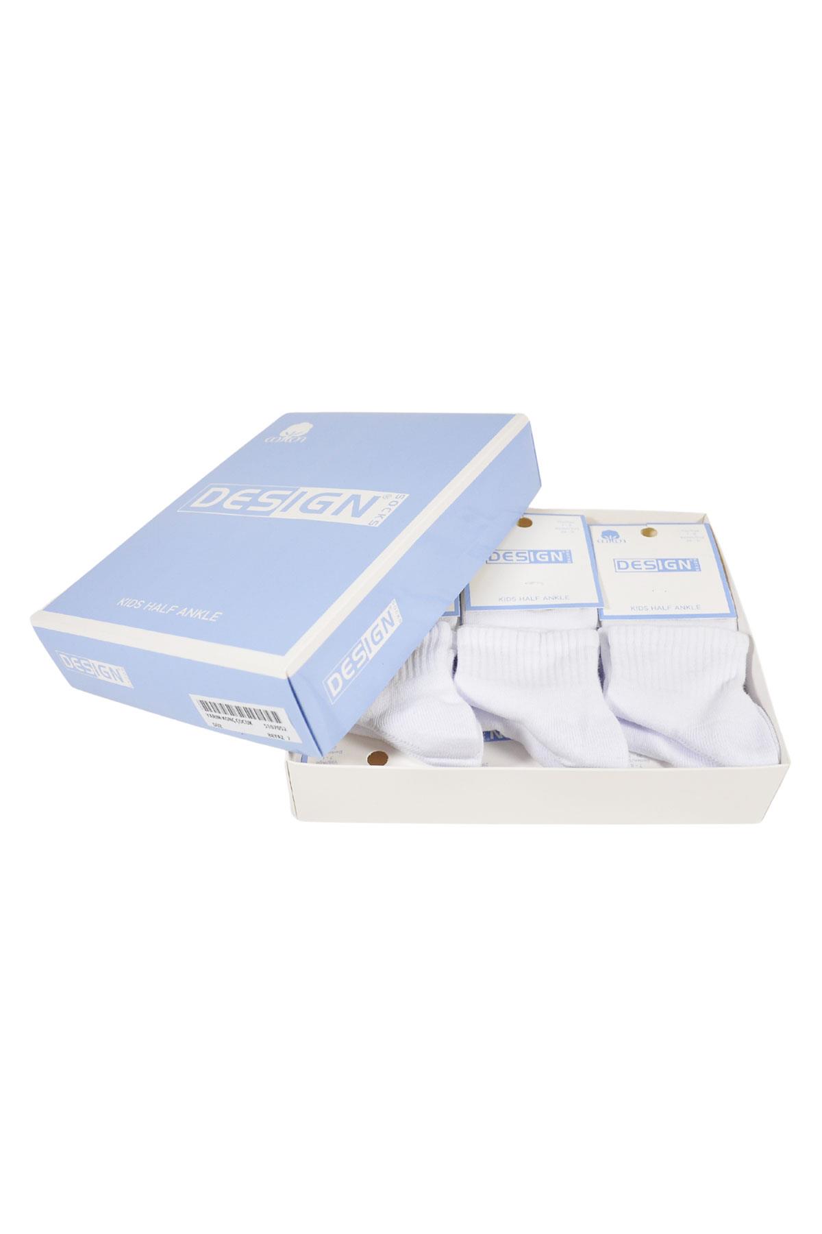 Düz Desensiz Yarım Konç Çocuk Çorabı - Beyaz - 1 Yaş / 11 Yaş- %70 Pamuk | Design Socks