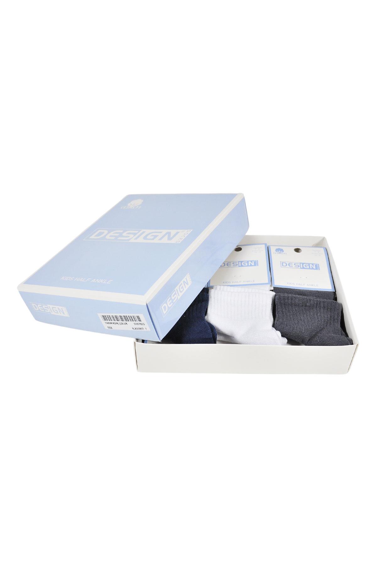 Düz Desensiz Yarım Konç Çocuk Çorabı - Koyu Asorti - 1 Yaş / 11 Yaş- %70 Pamuk | Design Socks