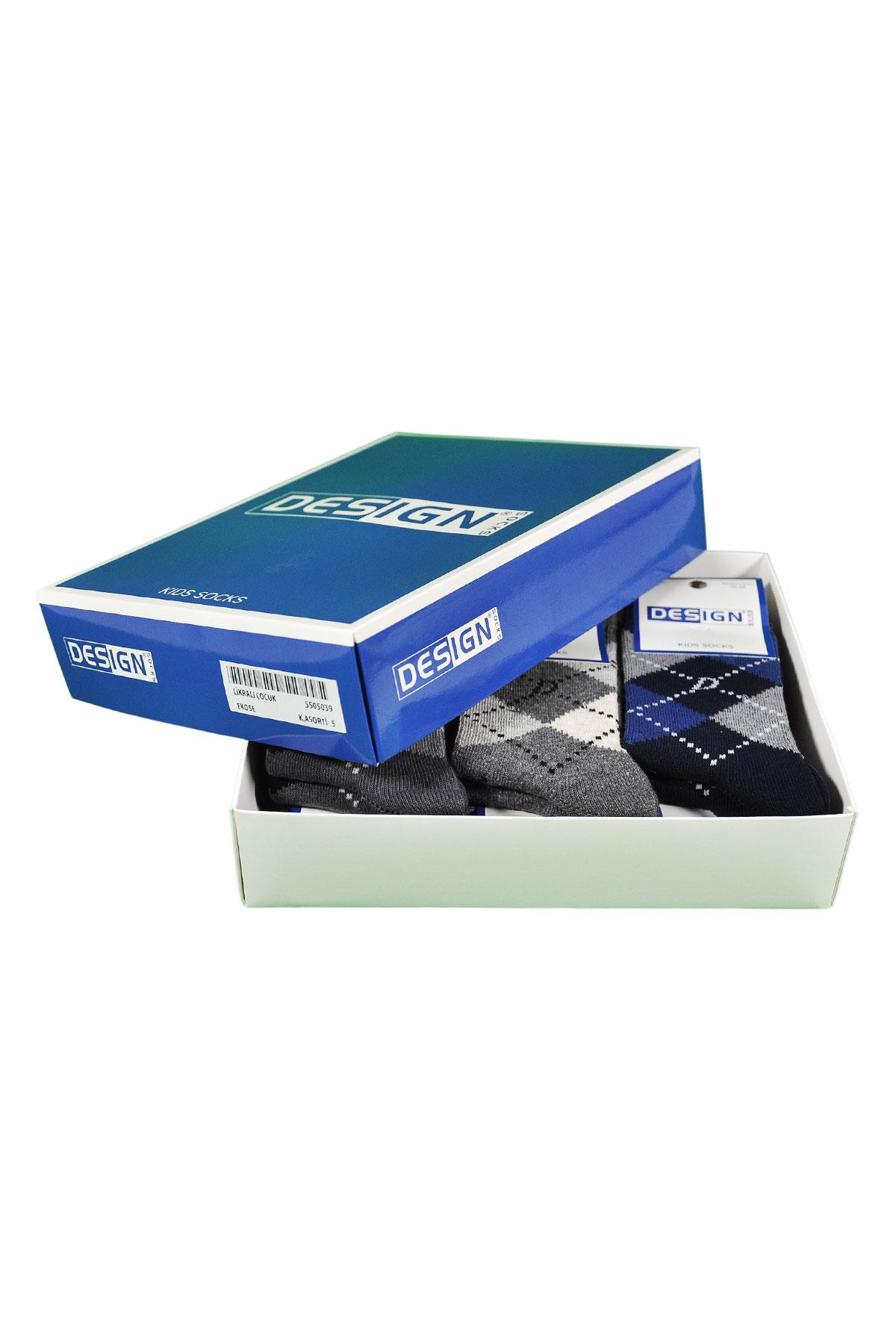 Ekose Desenli Soket Çocuk Çorabı - Asorti - 3 Yaş / 11 Yaş- %70 Pamuk | Design Socks
