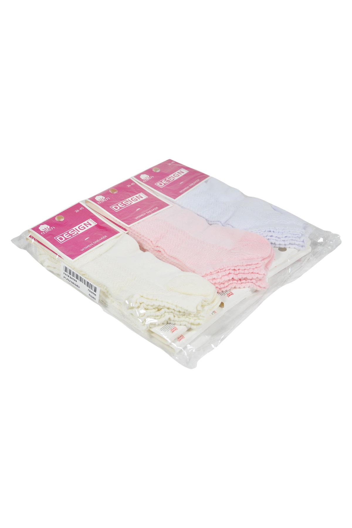 File Dalga Desenli Patik Kadın Çorabı - Asorti - 36-40 Numara - %70 Pamuk | Design Socks