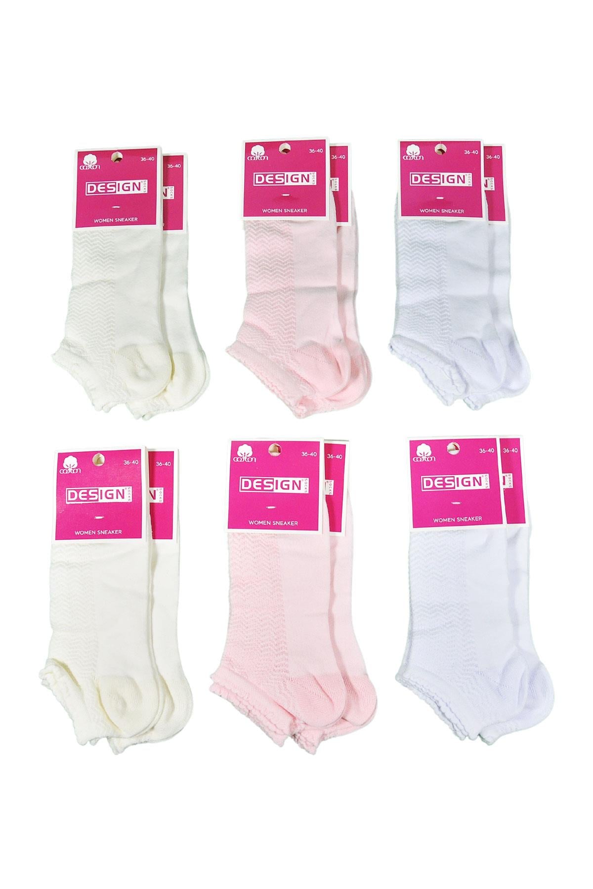 File Dalga Desenli Patik Kadın Çorabı - Asorti - 36-40 Numara - %70 Pamuk | Design Socks