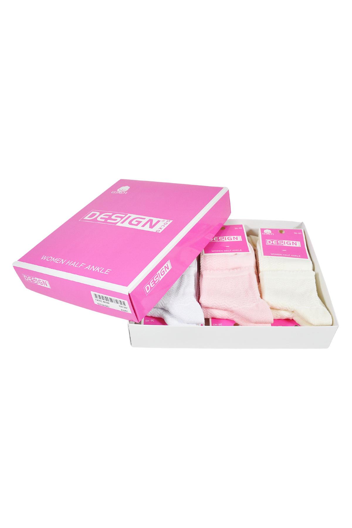 File Dalga Desenli Yarım Konç Kadın Çorabı - Asorti - 36-40 Numara - %70 Pamuk | Design Socks